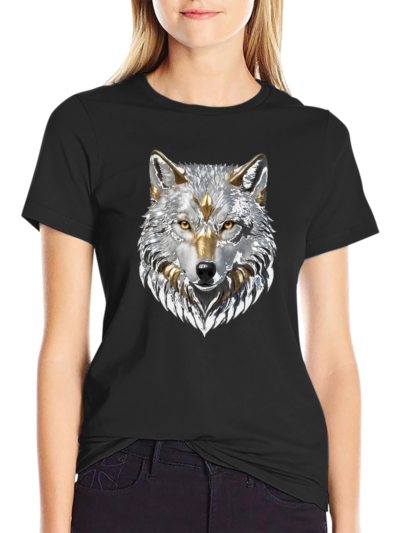 Black Wolf Graphic Tee - Silver and Gold Design view 2