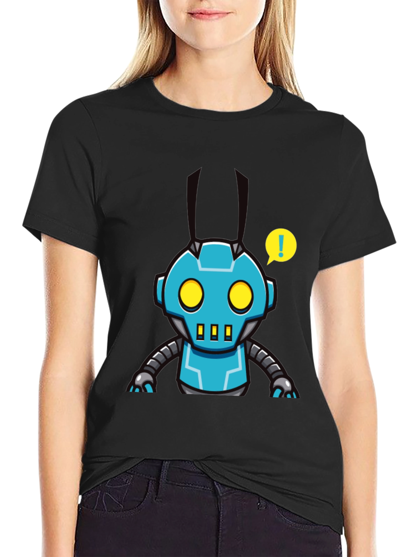 Black Robot Graphic Tee - Black T-Shirt with Funky Robot Design view 2
