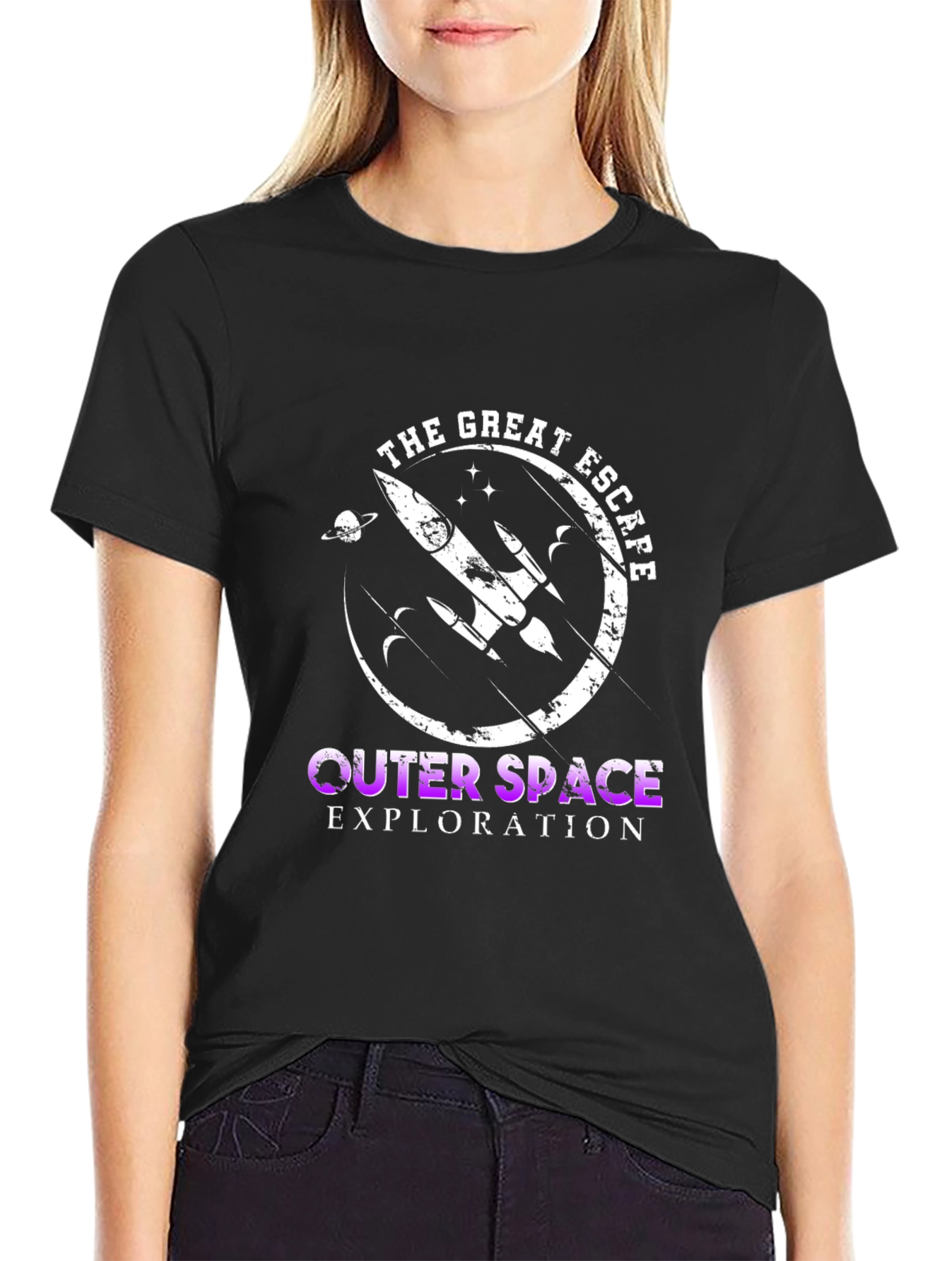 Black The Great Escape Outer Space Exploration T-Shirt view 2