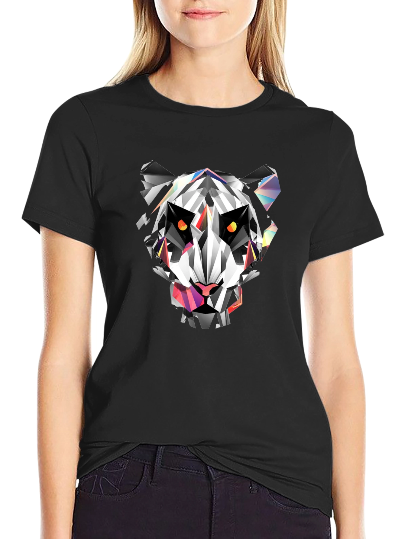 Black Geometric Panda Graphic Tee - Black Cotton Blend view 2