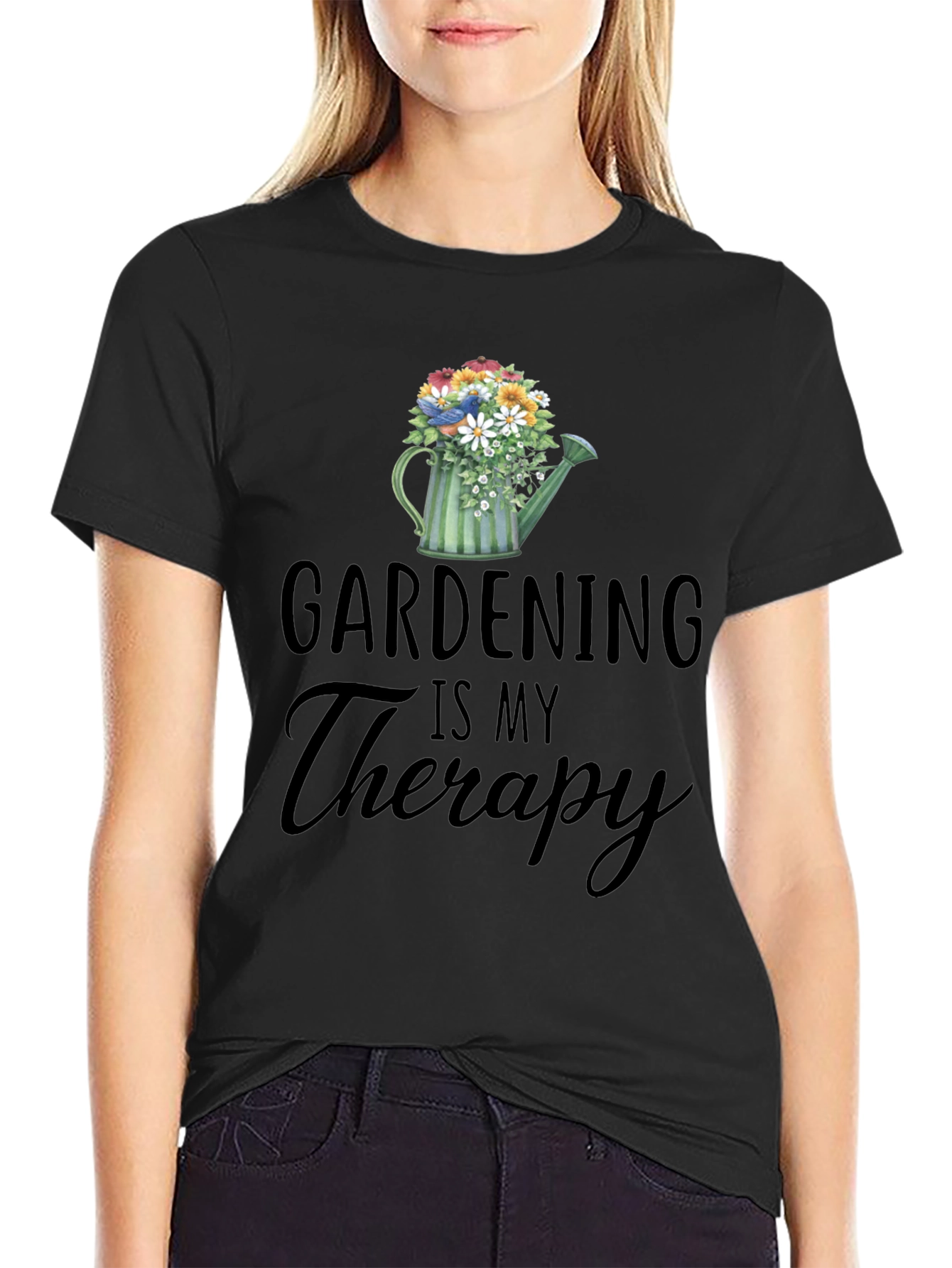 Black Gardening Is My Therapy T-Shirt view 2