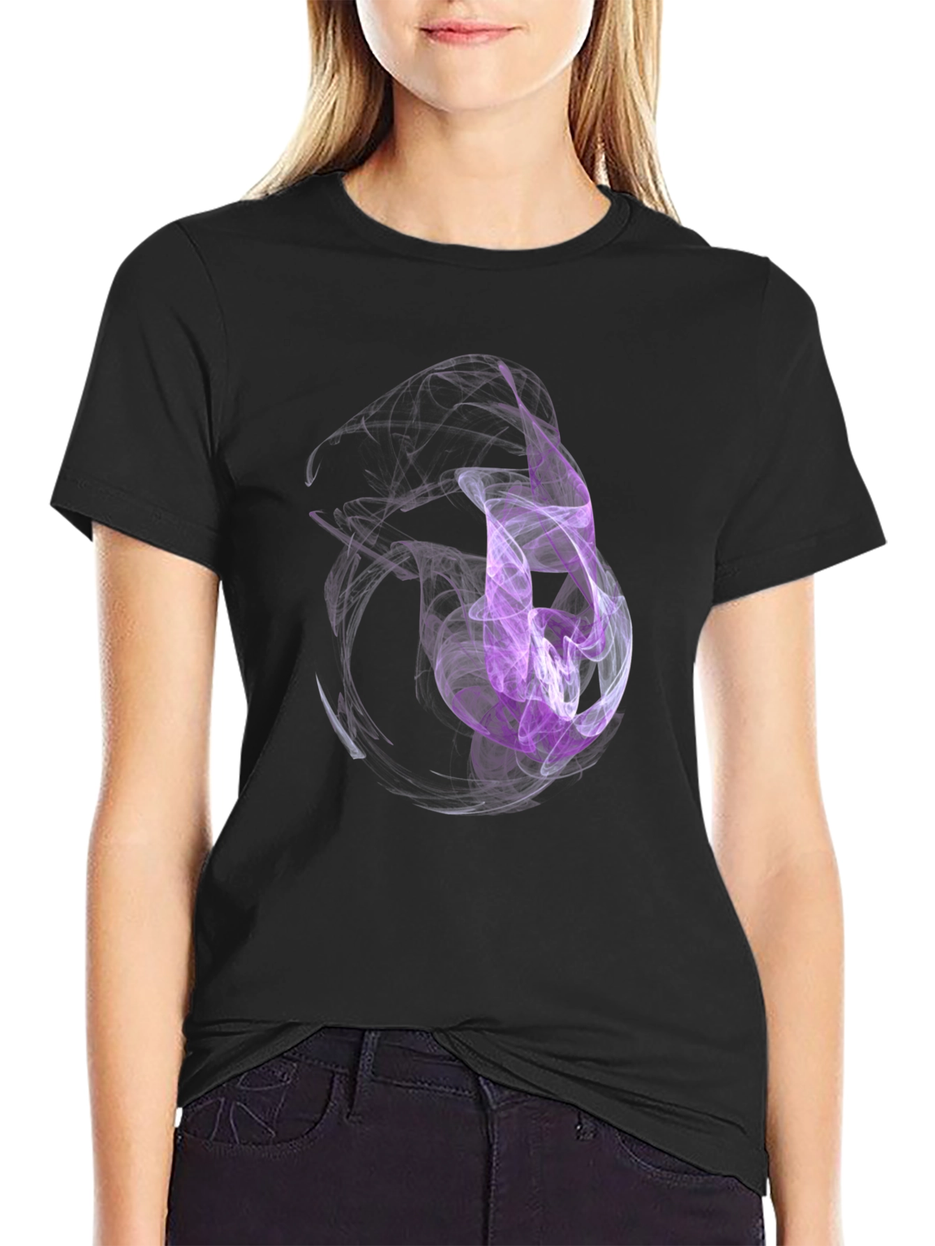 Black Abstract Smoke Design Black T-Shirt view 2