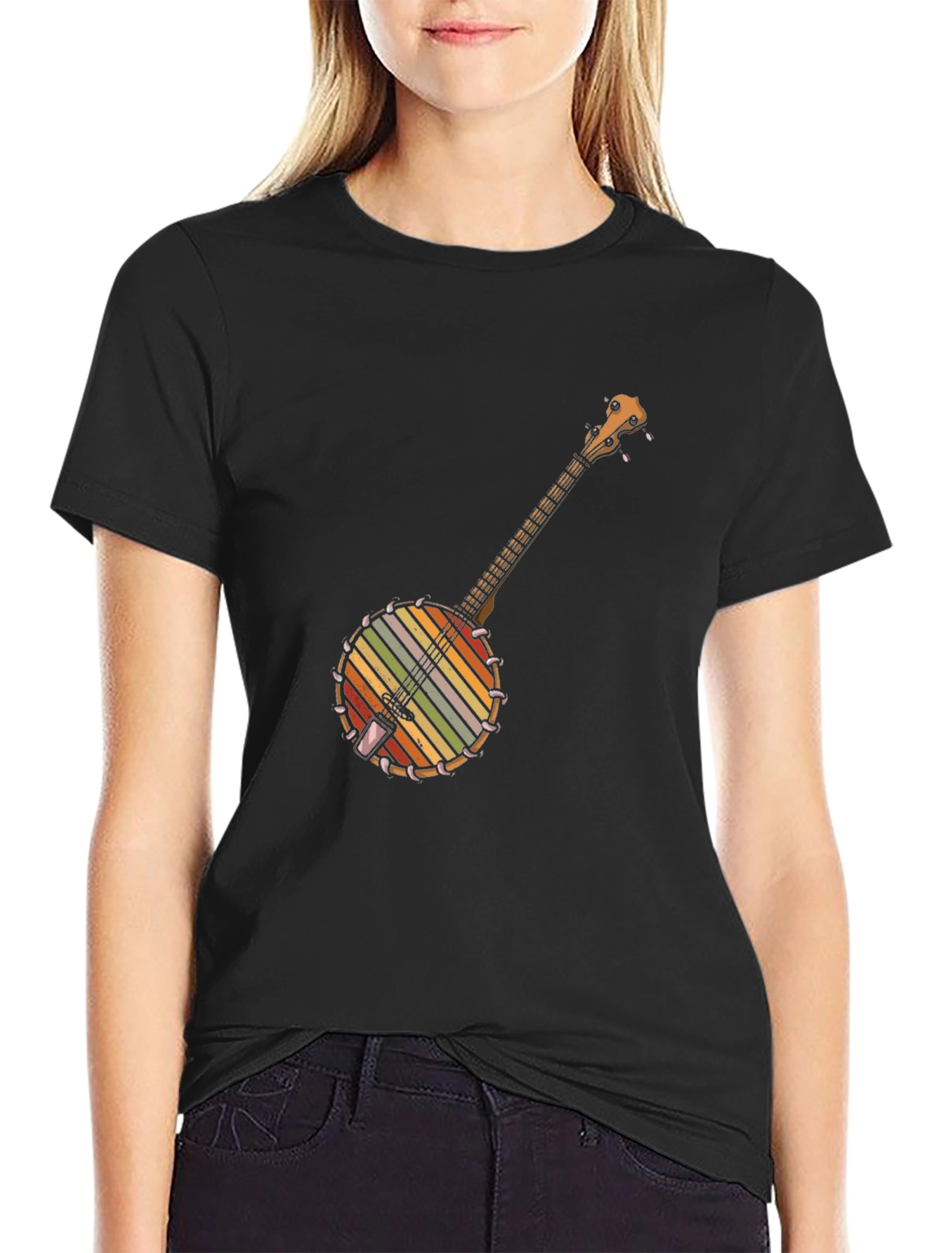 Black Retro Banjo Music T-Shirt view 2