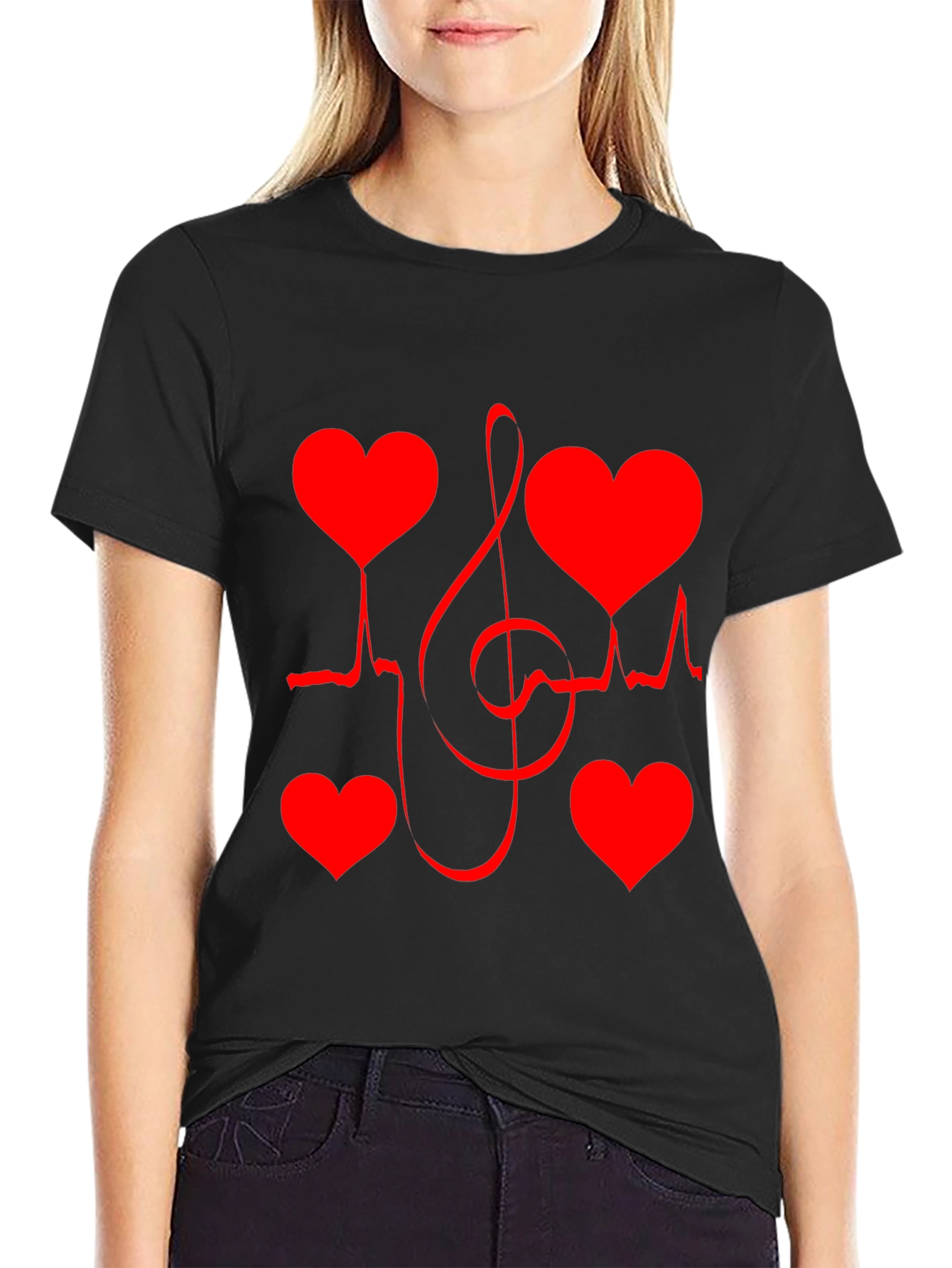 Black Heartbeat Music Note Graphic Tee view 2