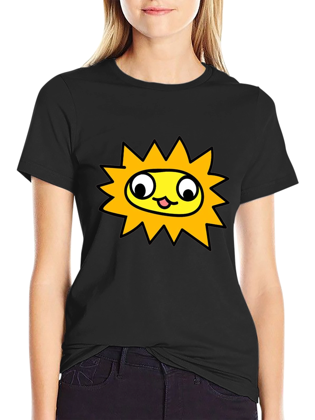 Black Sunny Character Graphic Tee - Black Crew Neck Shirt view 2