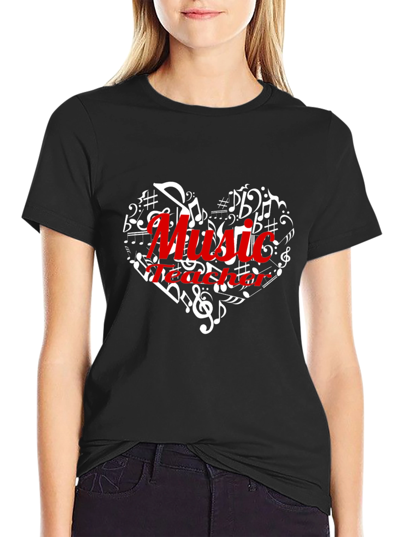 Black Music Teacher Heart T-Shirt view 2