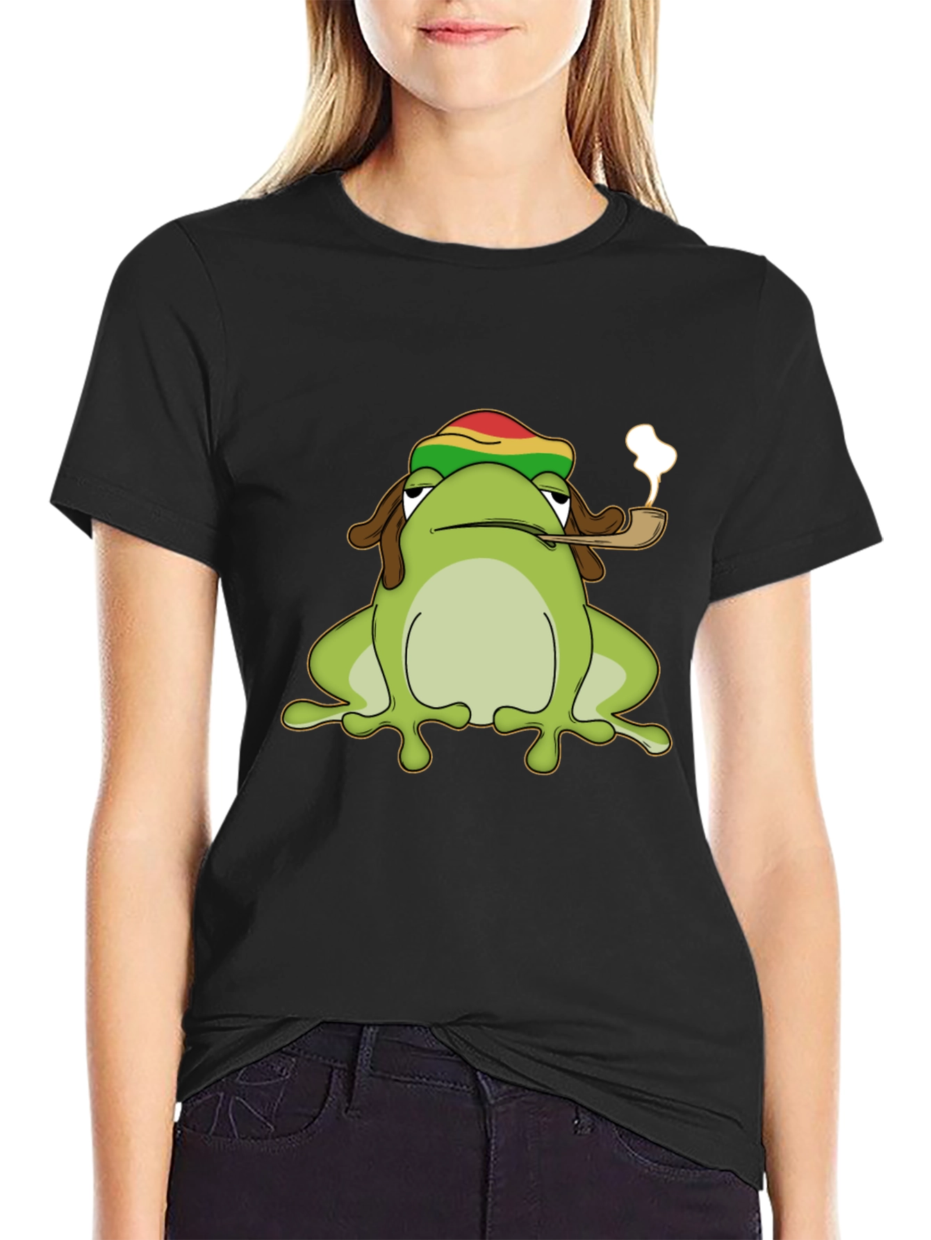 Black Rasta Frog Graphic Tee - Cool Novelty T-Shirt view 2