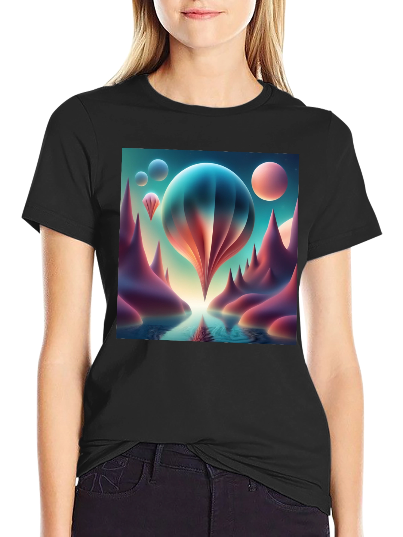 Black Surreal Landscape Graphic Tee view 2