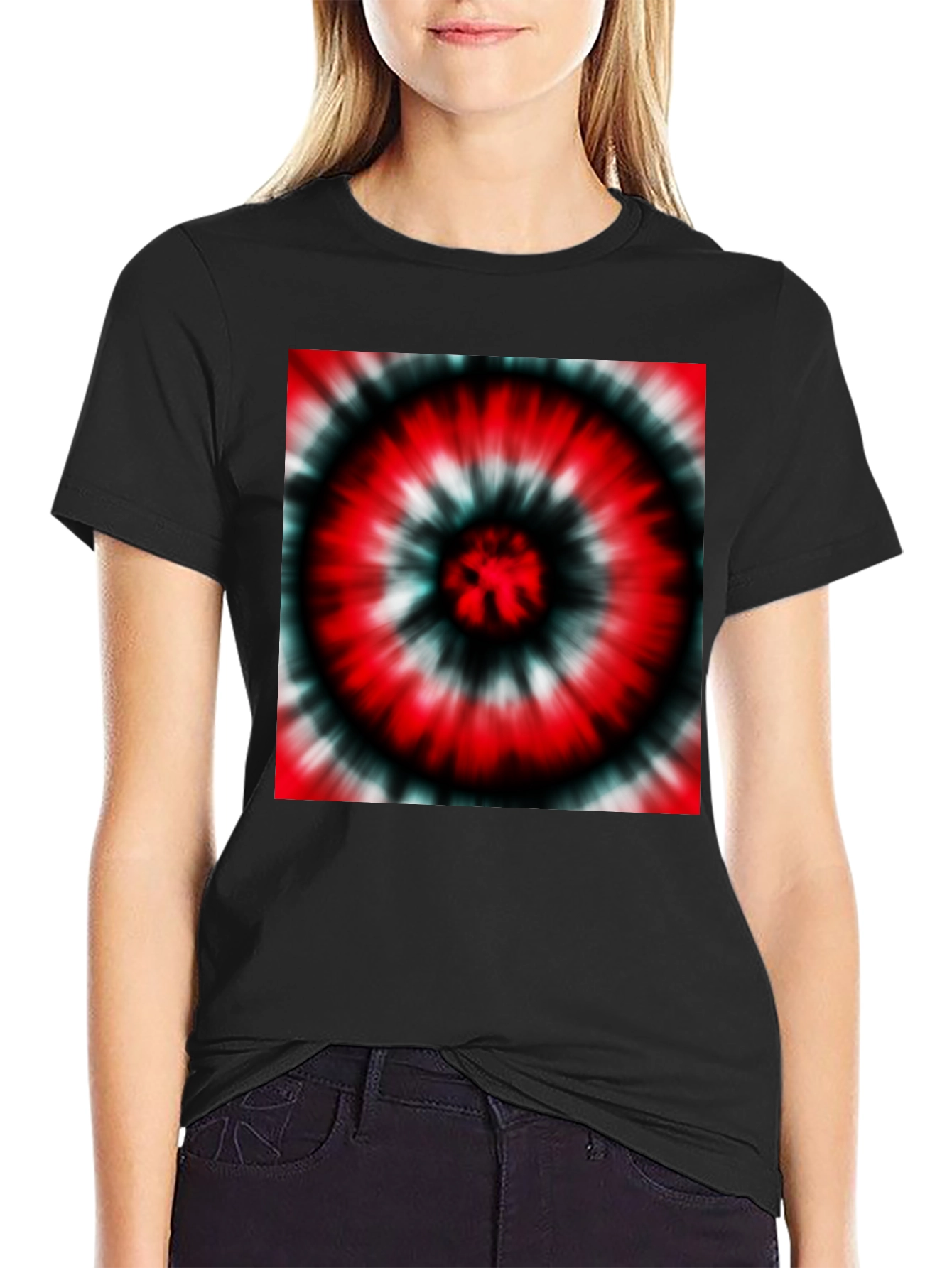 Black Red Tie-Dye Graphic Black T-Shirt view 2
