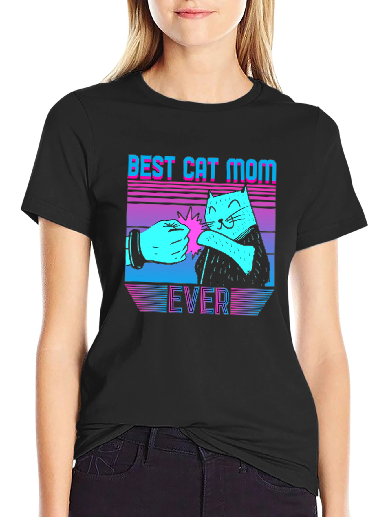 Black Best Cat Mom Ever Graphic Tee view 2