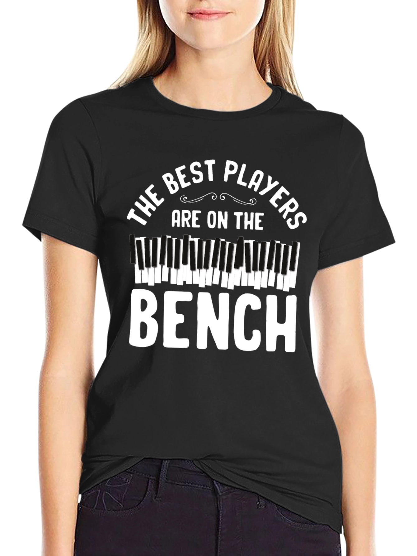 Black Funny Piano Player T-Shirt - Best Players on the Bench view 2