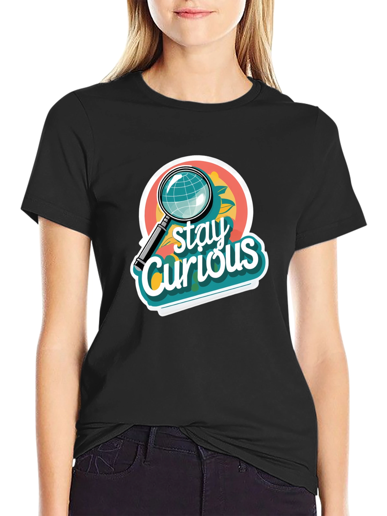 Black Stay Curious Graphic T-Shirt view 2