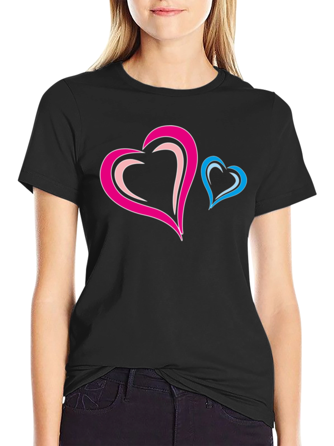 Black Stylish Black T-Shirt with Heart Design view 2