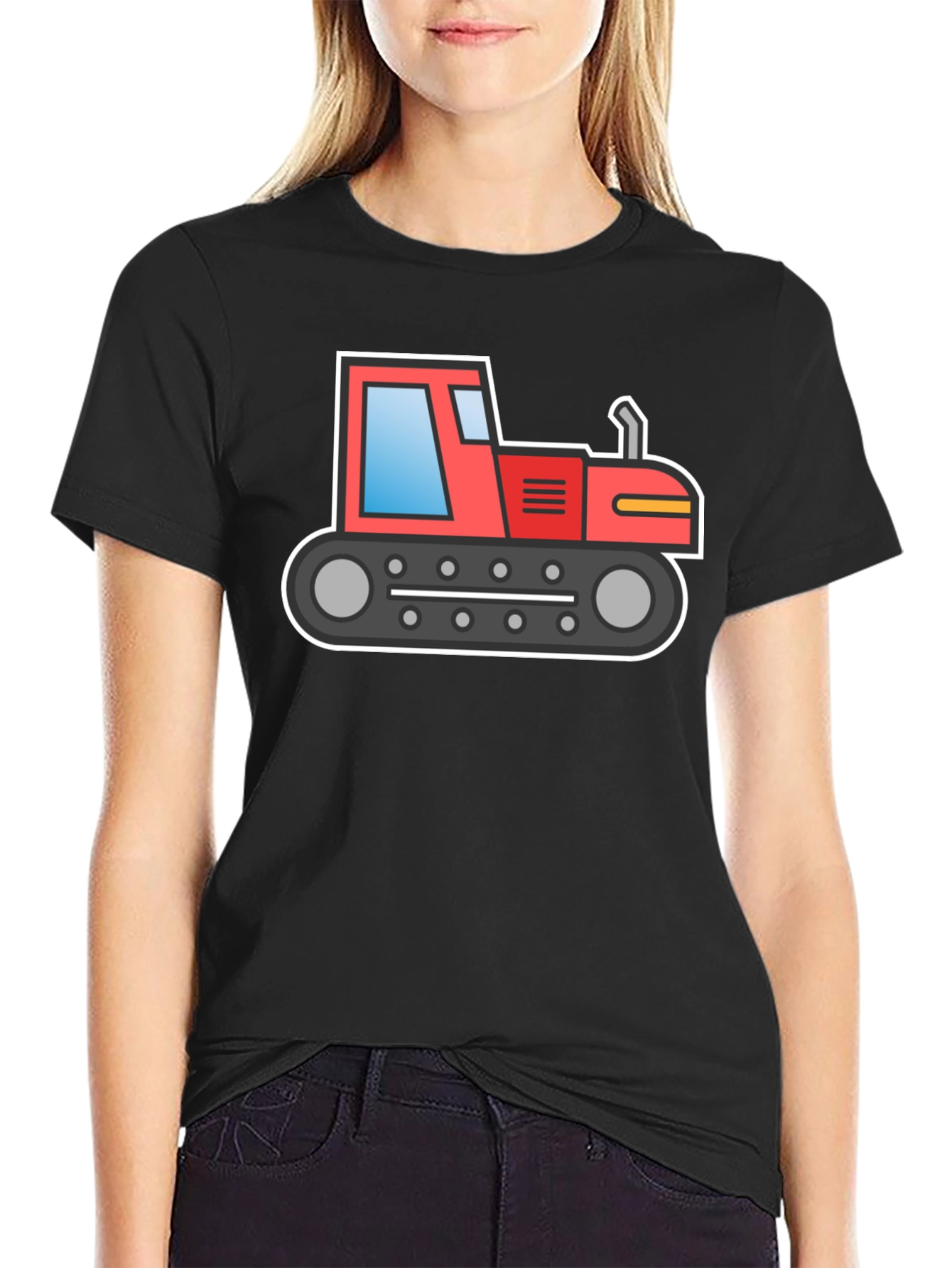 Black Cartoon Tractor Graphic T-Shirt view 2