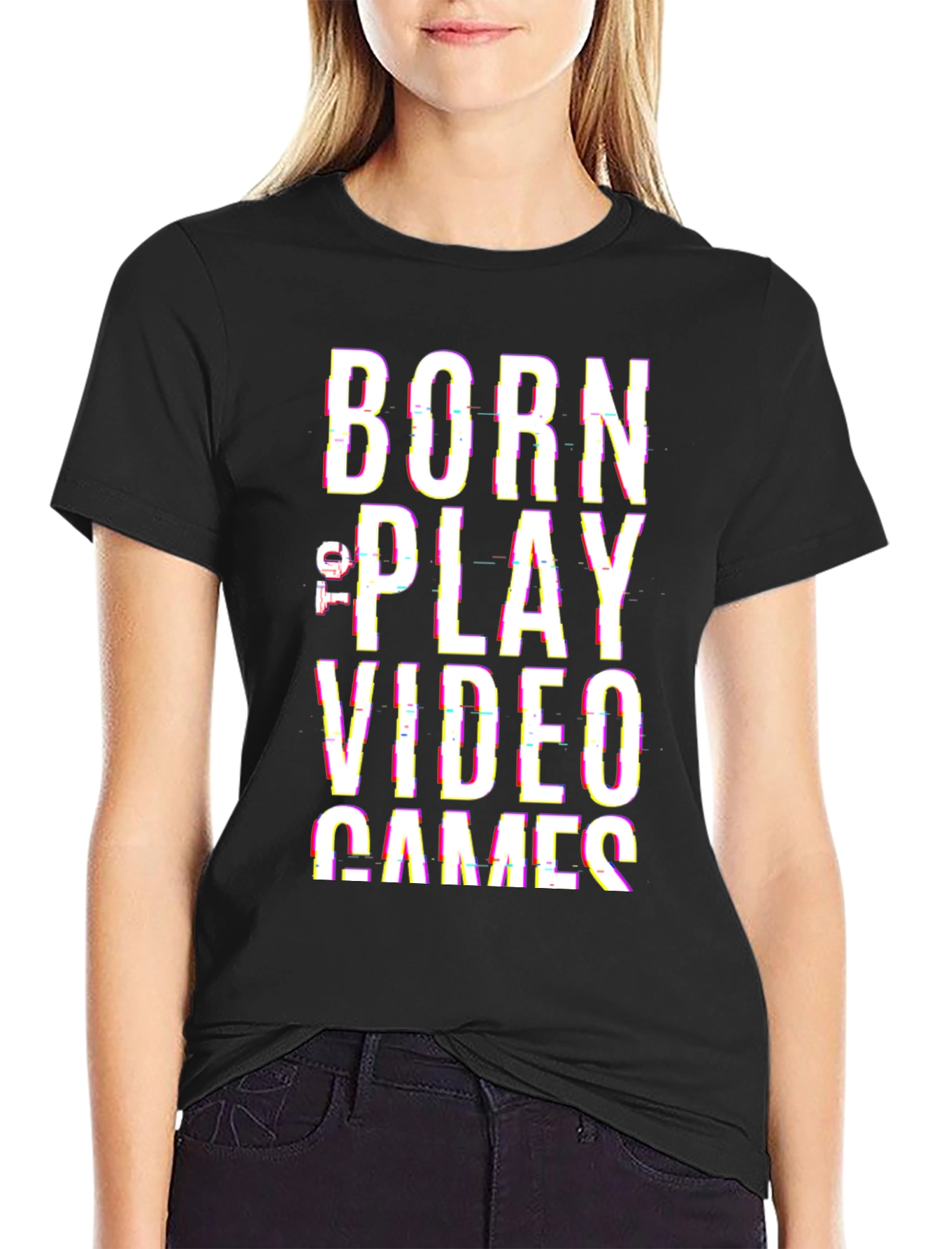 Black Born to Play Video Games Black T-Shirt view 2