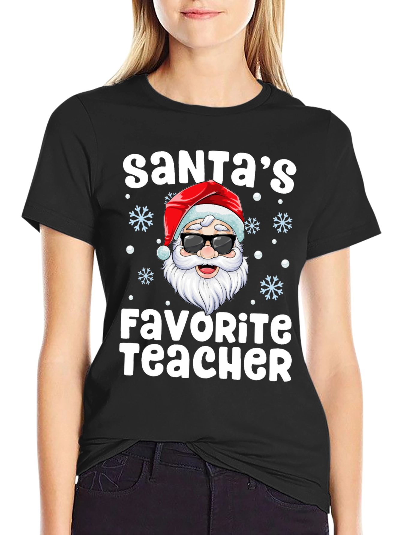 Black Santa's Favorite Teacher T-Shirt Christmas Holiday view 2