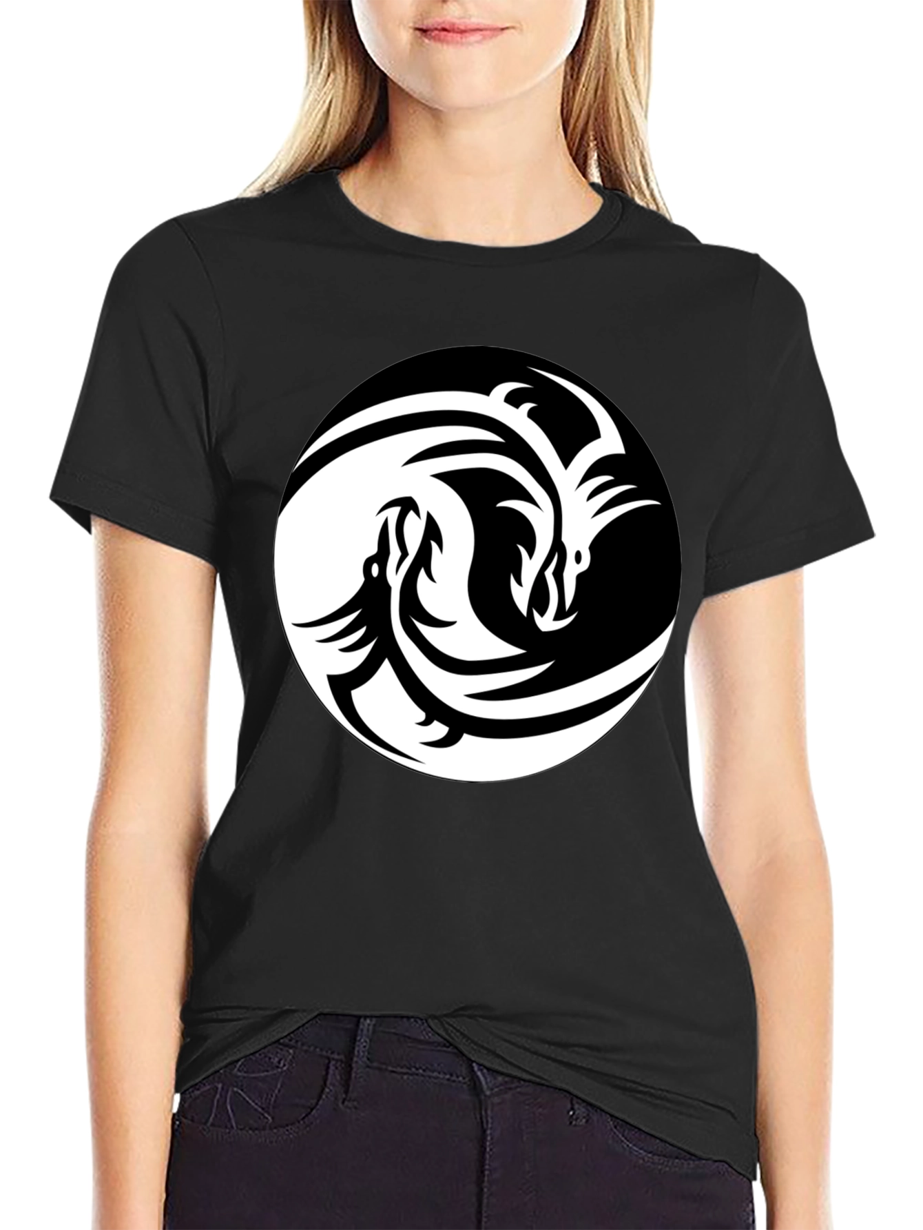 Black Yin Yang Dragon Graphic Tee - Black view 2