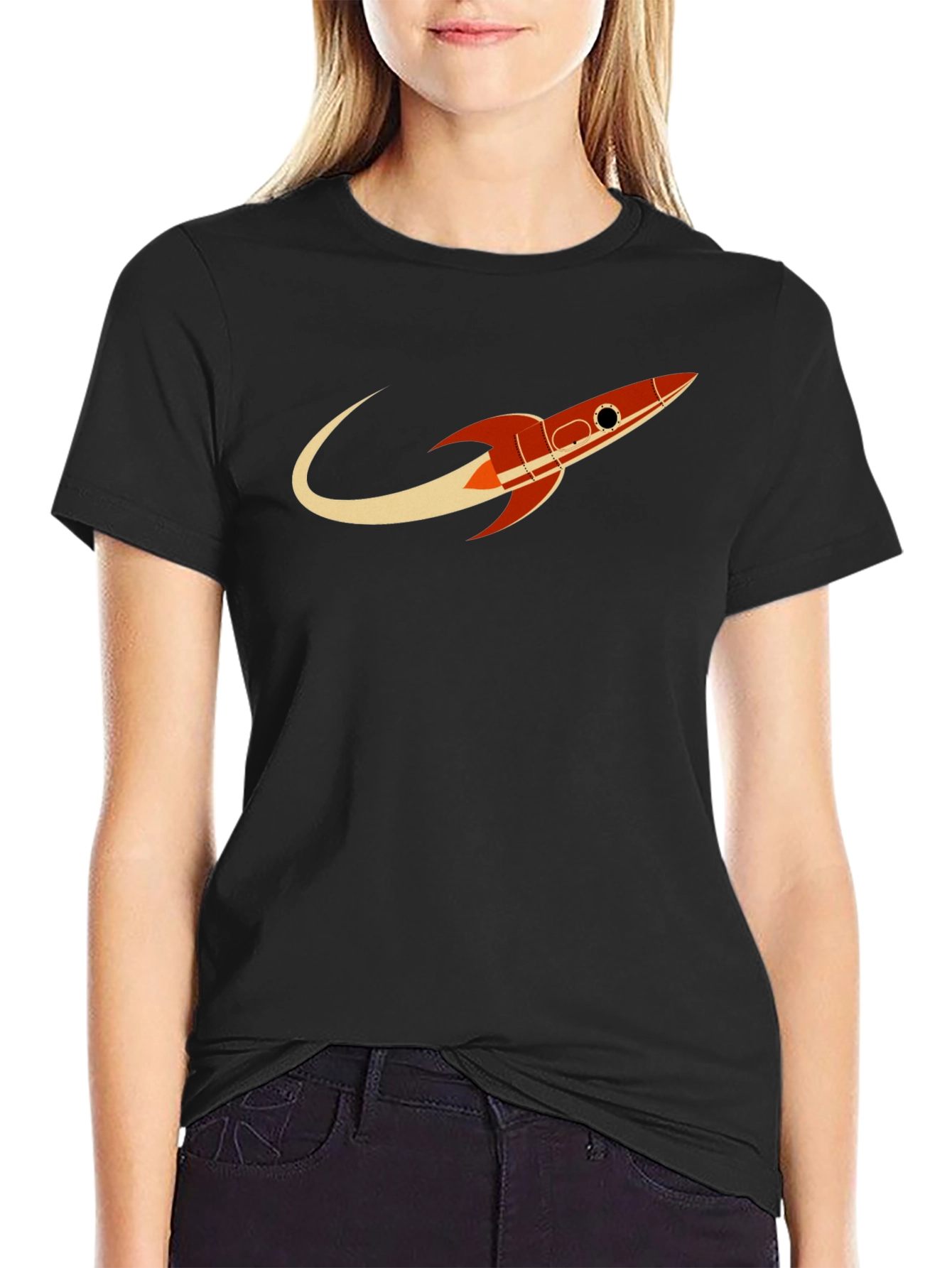 Black Retro Rocket Black T-Shirt - Blast Off in Style! view 2