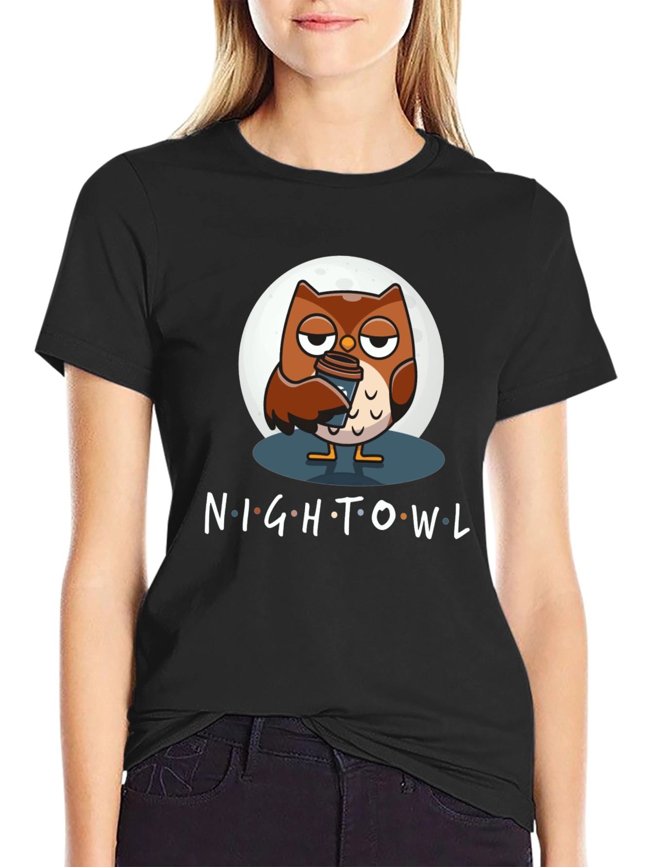 Black Night Owl Coffee T-Shirt - Black Cotton Blend view 2