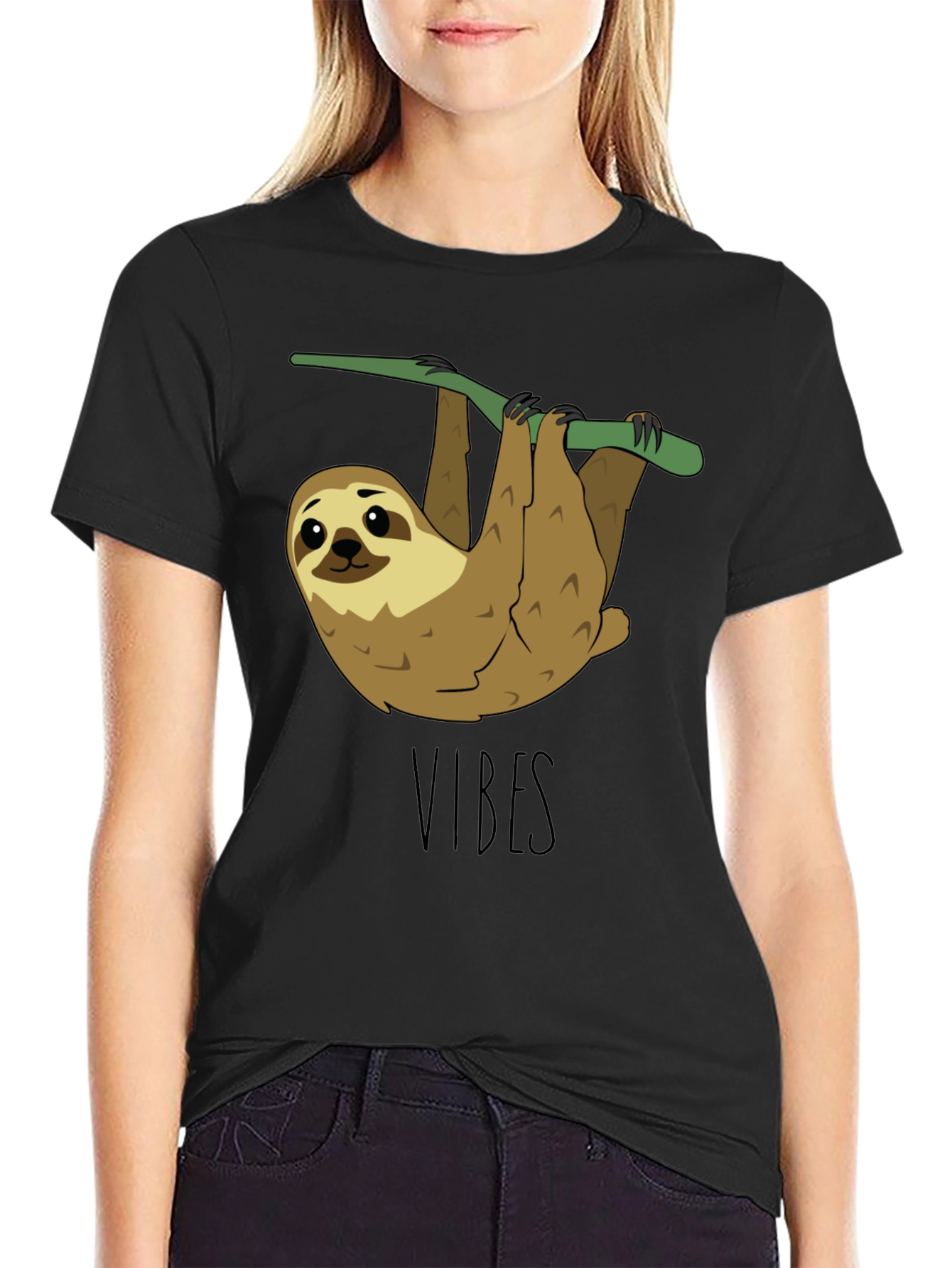 Black Sloth Vibes T-Shirt - Cute Animal Tee view 2