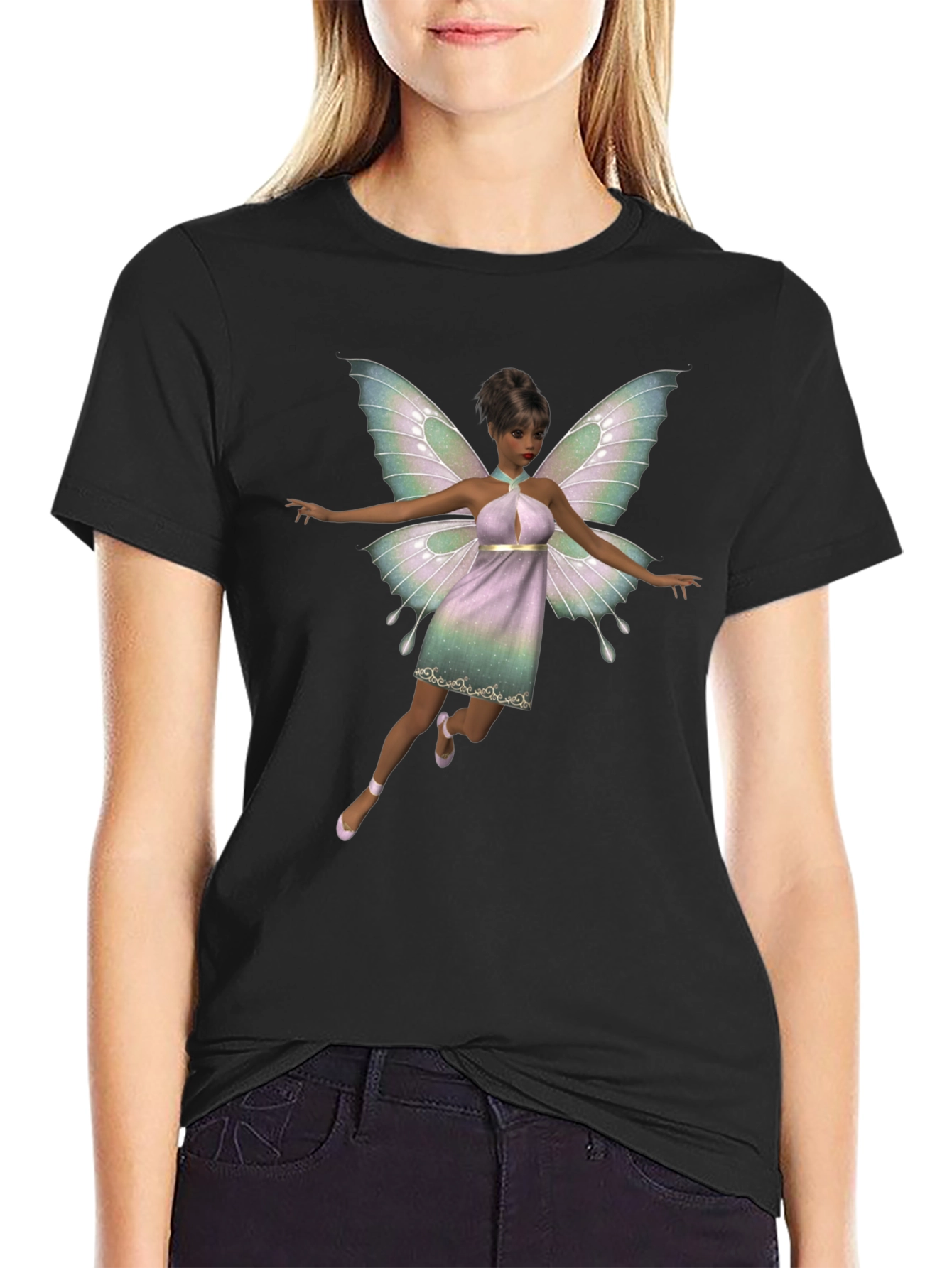 Black Fairy Graphic Black T-Shirt for Men view 2