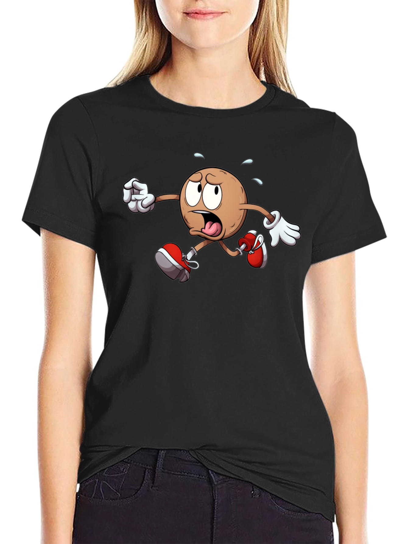 Black Funny Running Cartoon T-Shirt view 2