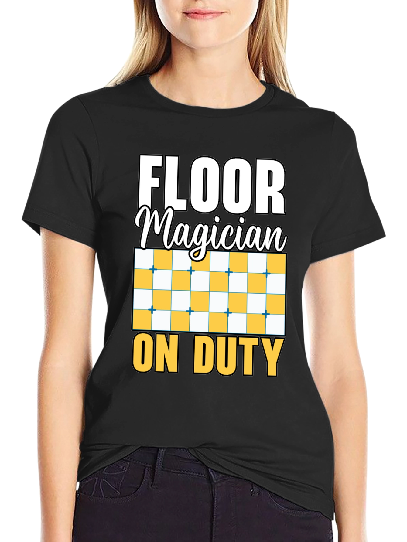 Black Floor Magician On Duty Funny T-Shirt view 2