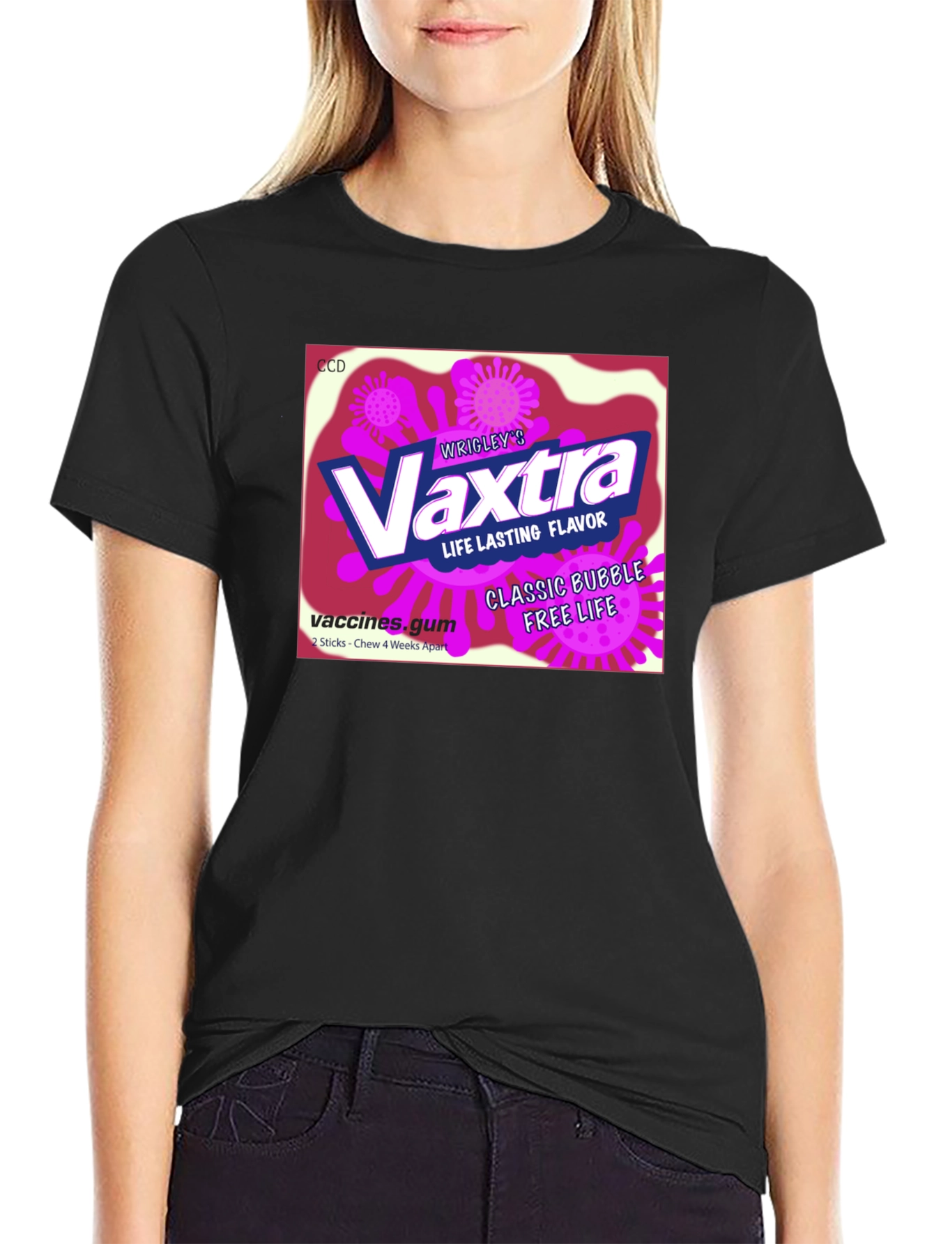 Black Vaxtra Gum T-Shirt - Funny Vaccine Design view 2