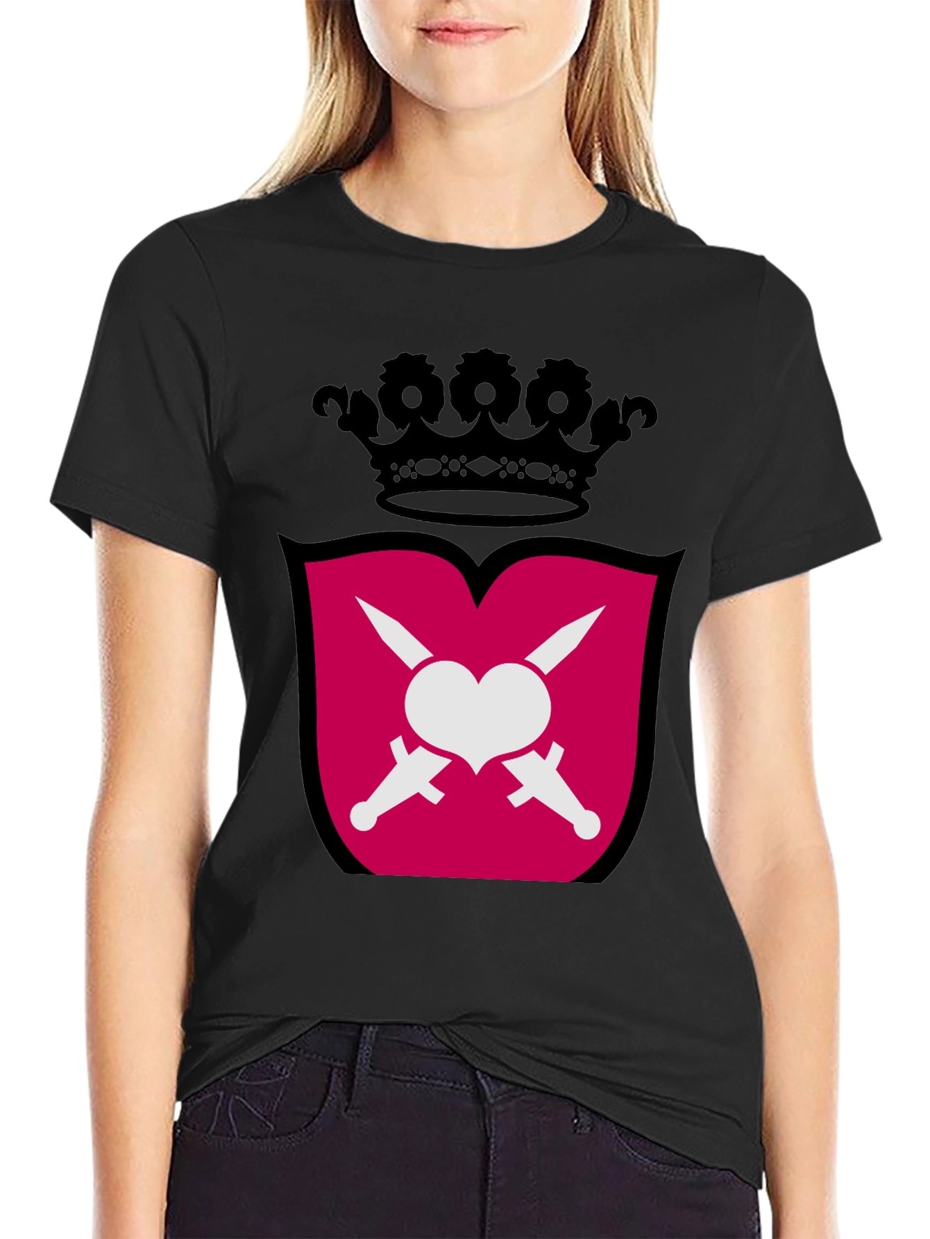 Black Heart & Swords Crest Graphic T-Shirt view 2