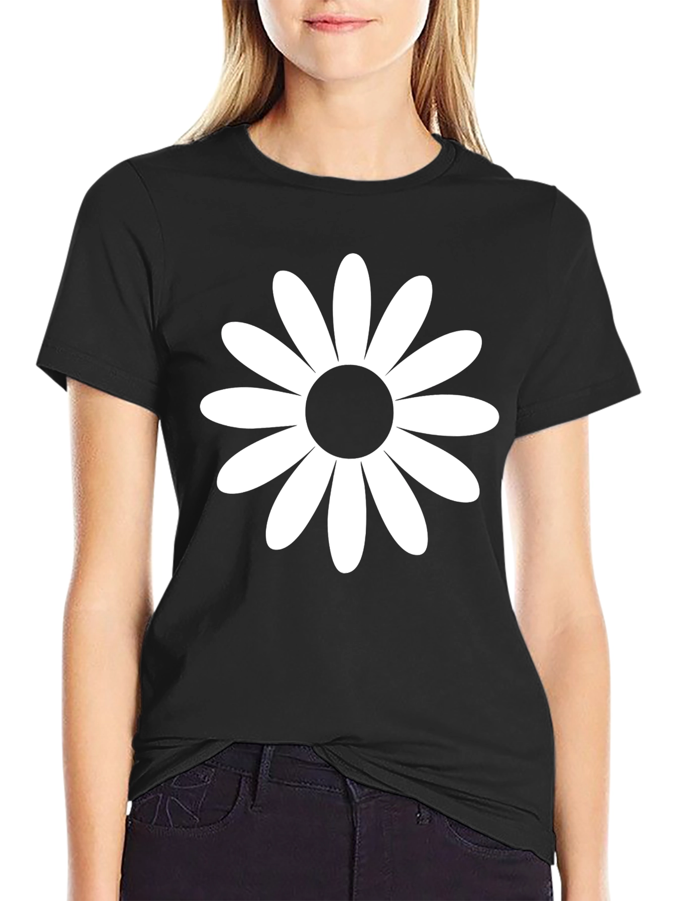 Black Daisy Graphic Tee - Casual Black T-Shirt view 2