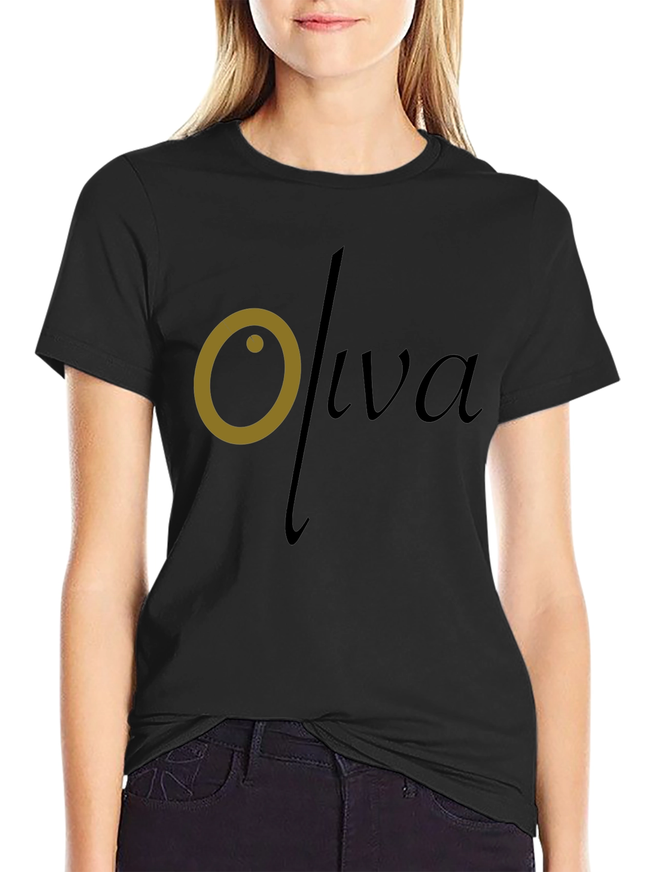 Black Oliva Graphic Tee - Stylish & Comfortable Black T-Shirt view 2