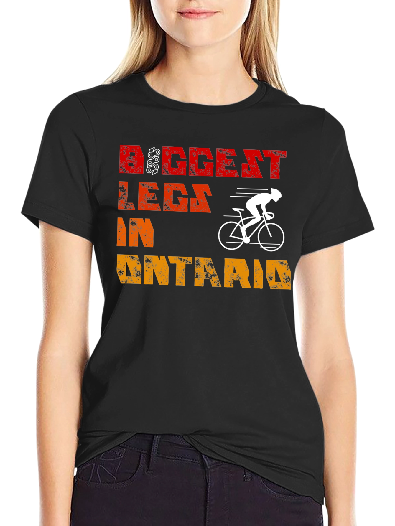 Black Biggest Legs in Ontario Cycling T-Shirt view 2