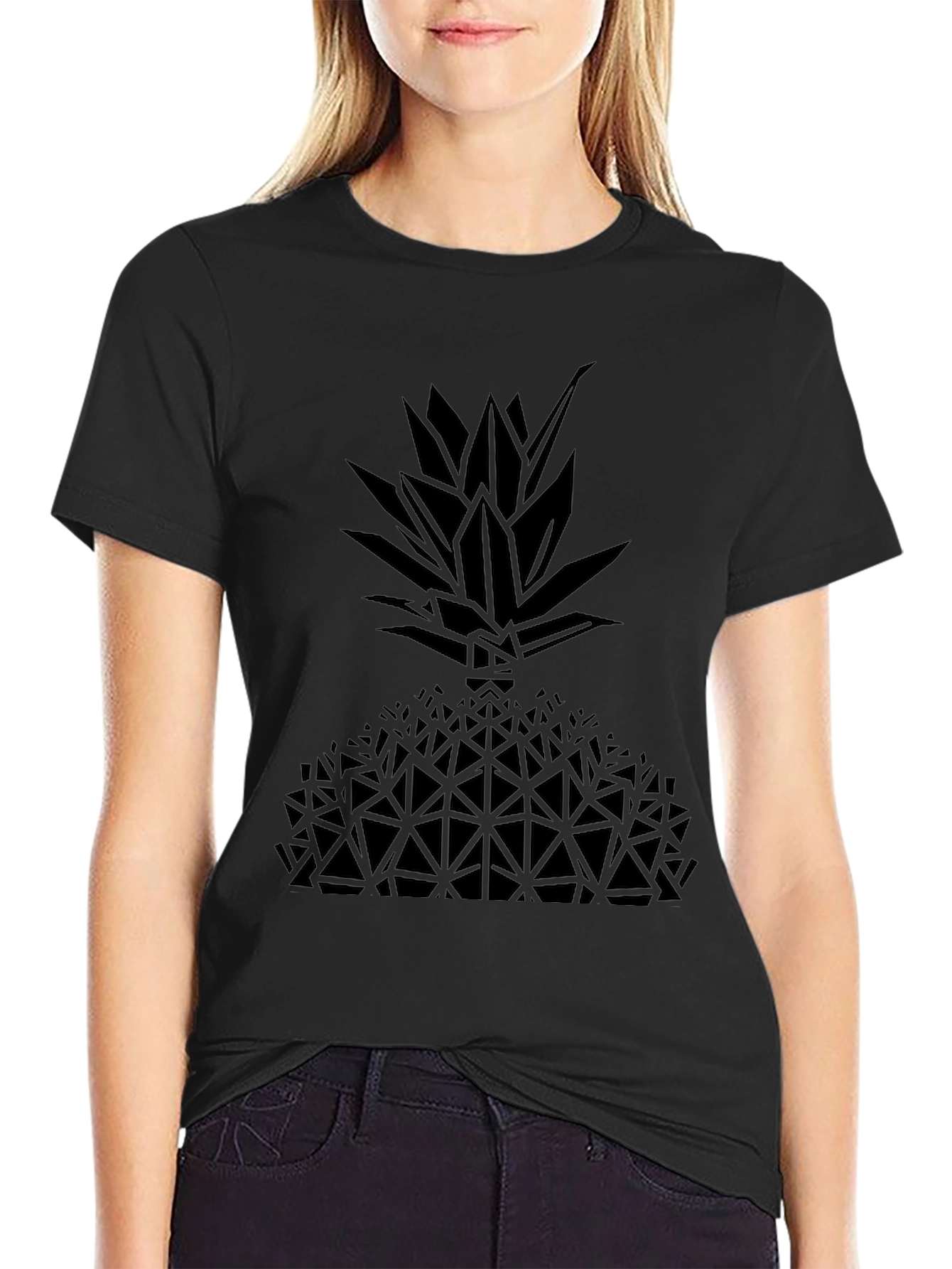 Black Geometric Pineapple Graphic Tee - Black view 2