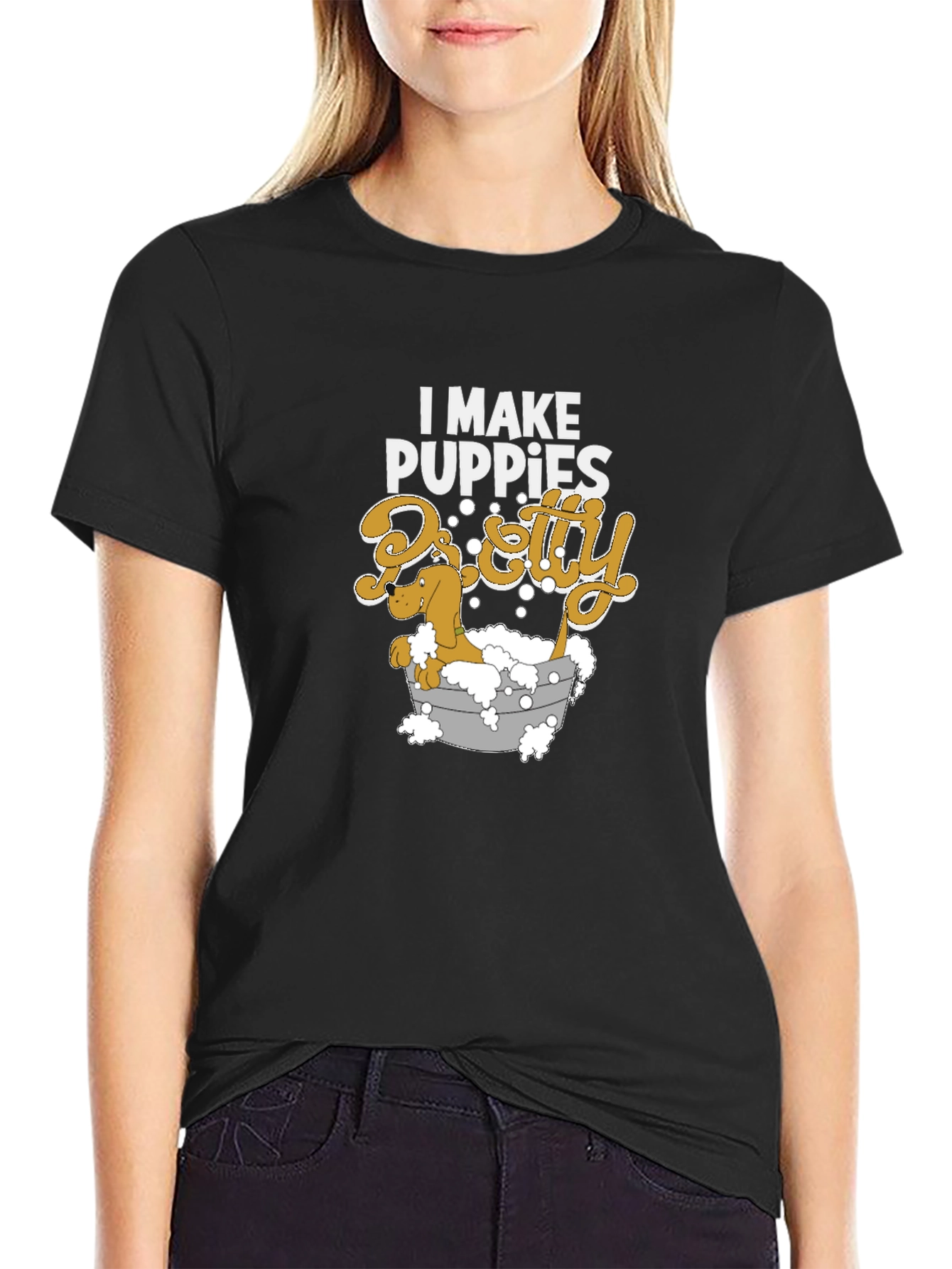 Black I Make Puppies Pretty T-Shirt Funny Dog Groomer Tee view 2