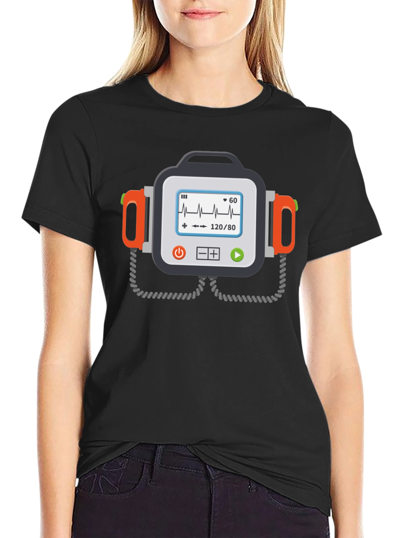 Black Defibrillator Funny Graphic Tee view 2