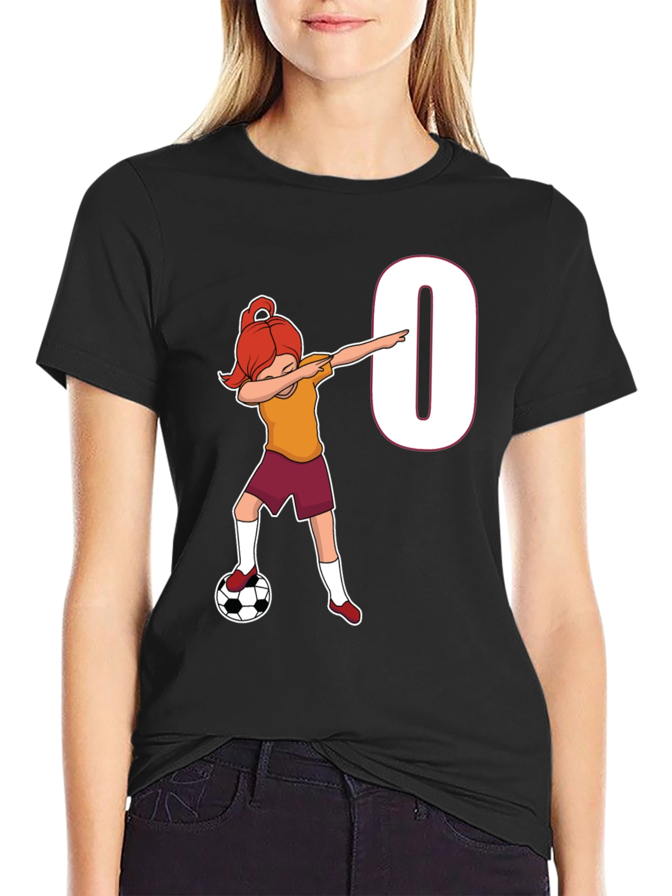 Black Dabbing Soccer Girl Black T-Shirt view 2