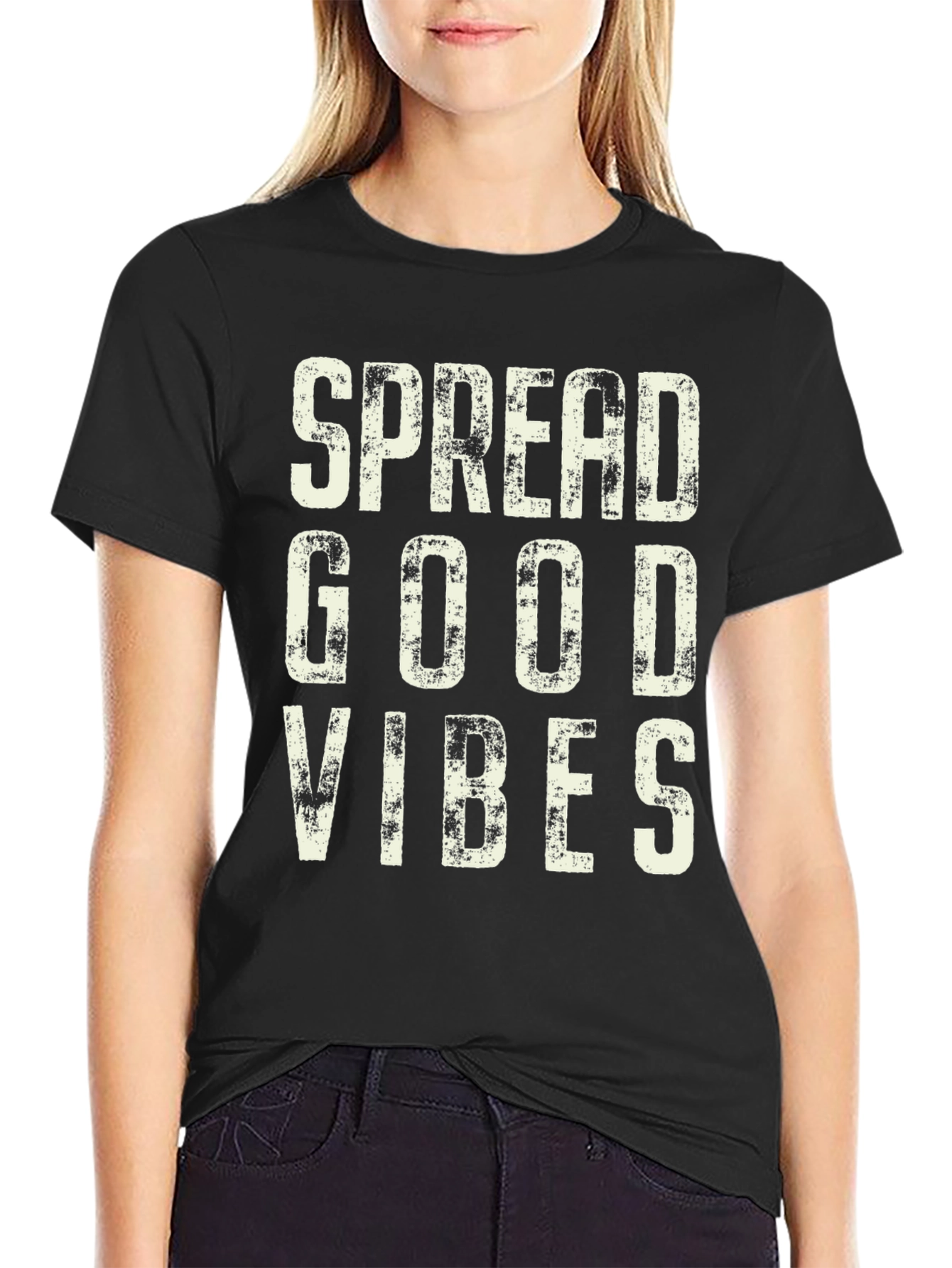 Black Spread Good Vibes Graphic Tee - Stylish Black T-Shirt view 2