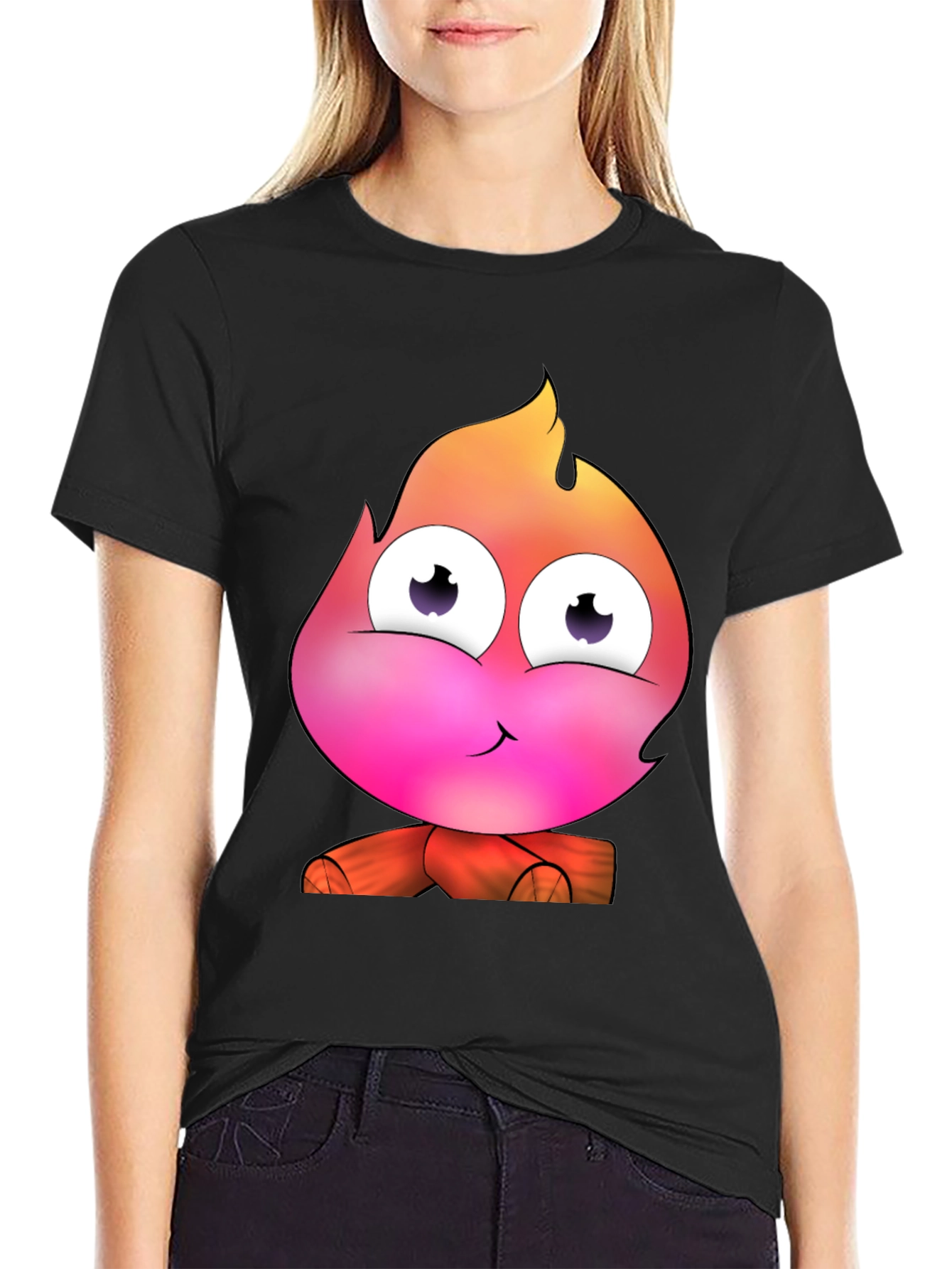Black Cartoon Fire Character Graphic Tee - Black T-Shirt view 2