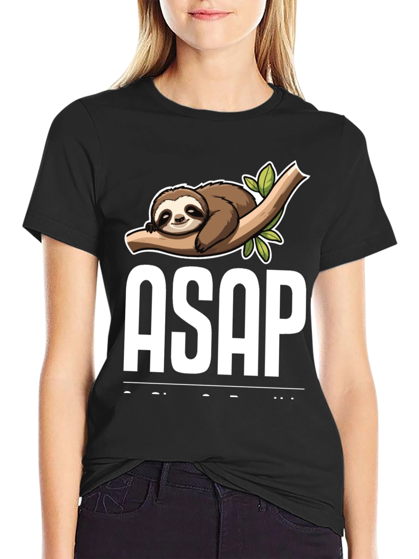 Black Funny Sloth ASAP T-Shirt - Lazy Humor Tee view 2