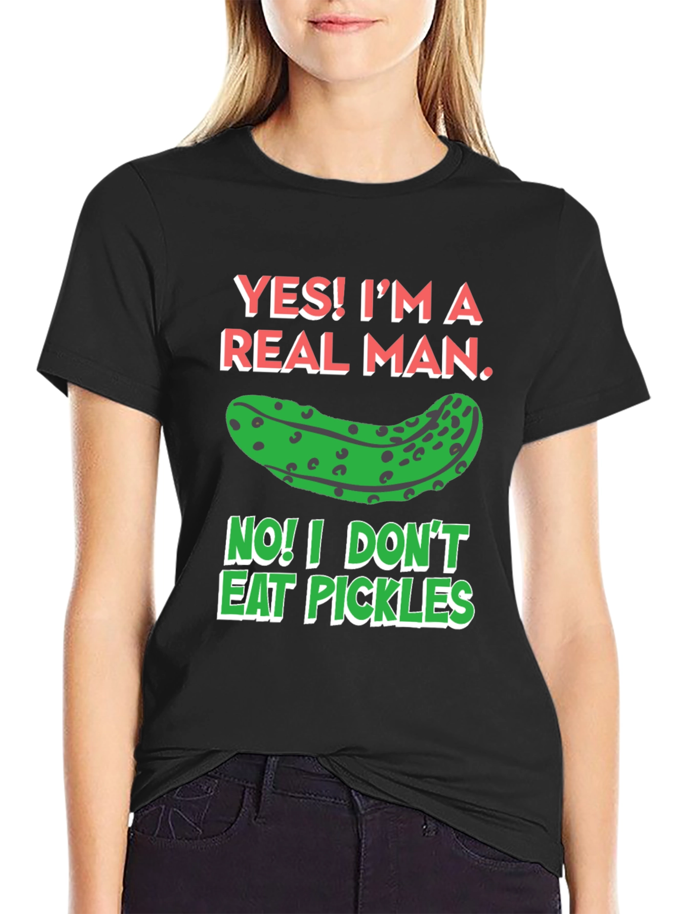 Black Funny Pickle T-Shirt - Real Man Humor Tee view 2