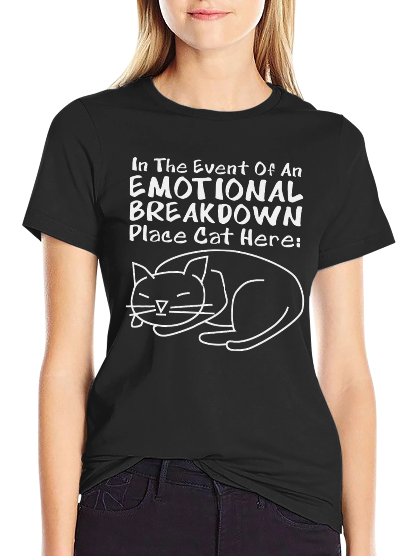 Black Emotional Breakdown Cat T-Shirt view 2