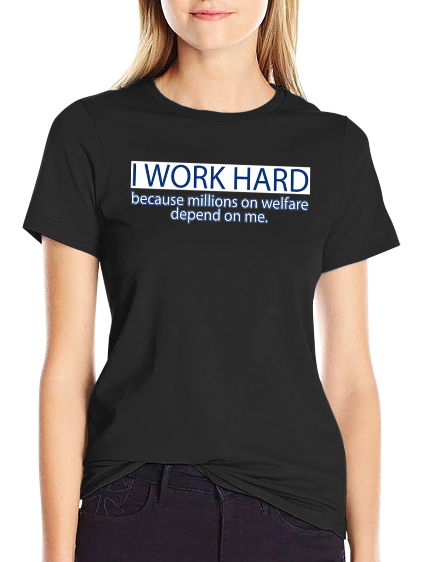 Black I Work Hard Funny Graphic T-Shirt view 2