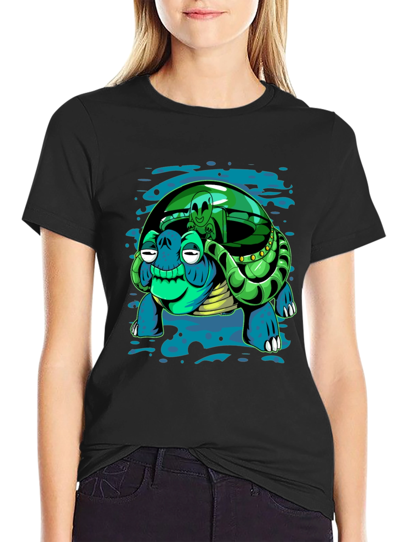 Black Alien Turtle Graphic T-Shirt view 2
