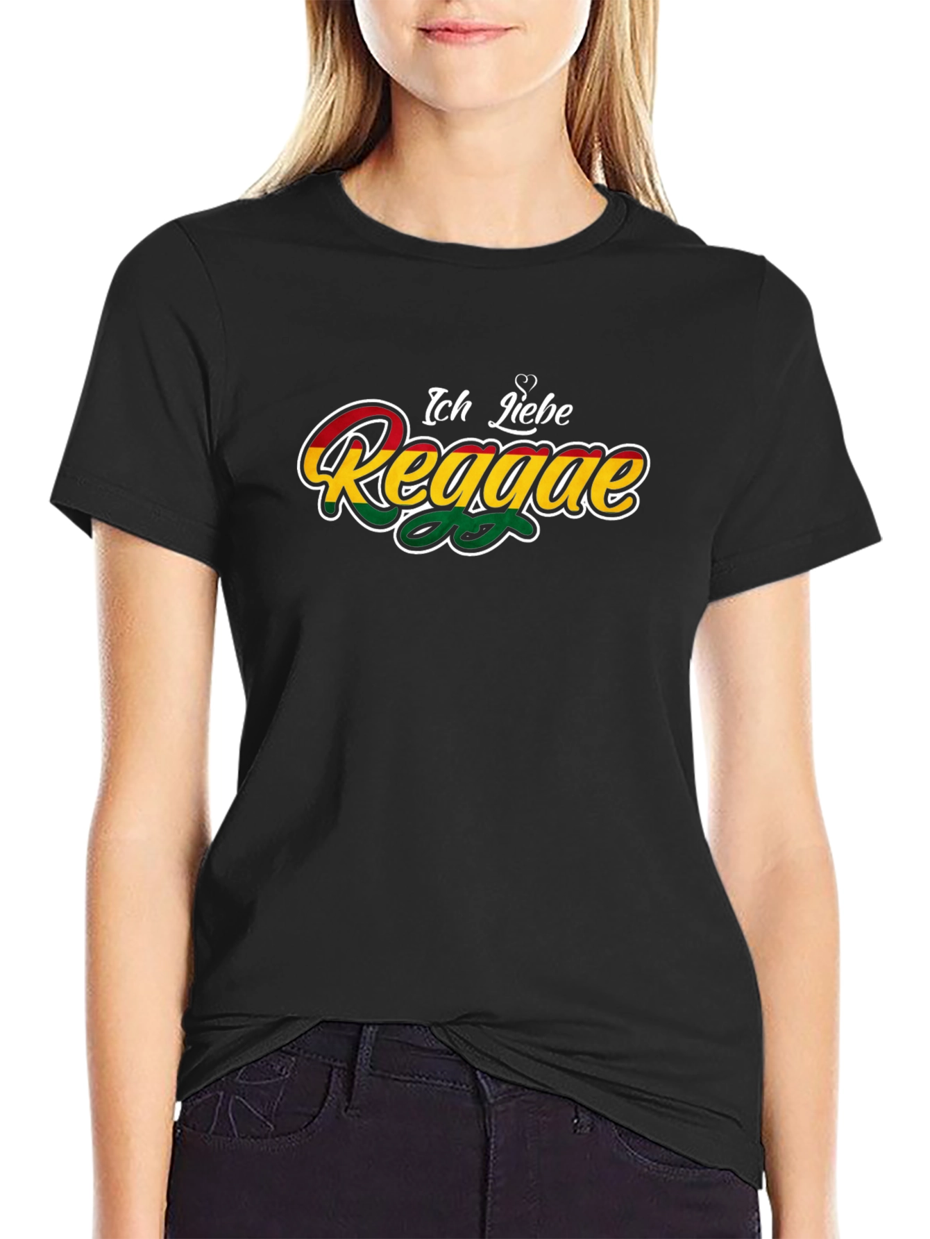Black Ich Liebe Reggae Graphic T-Shirt view 2