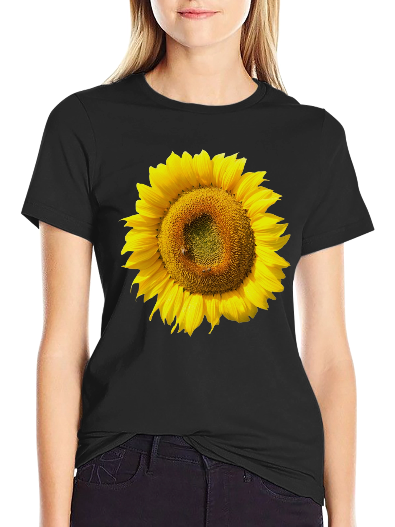 Black Sunflower Graphic Tee - Black Cotton T-Shirt view 2