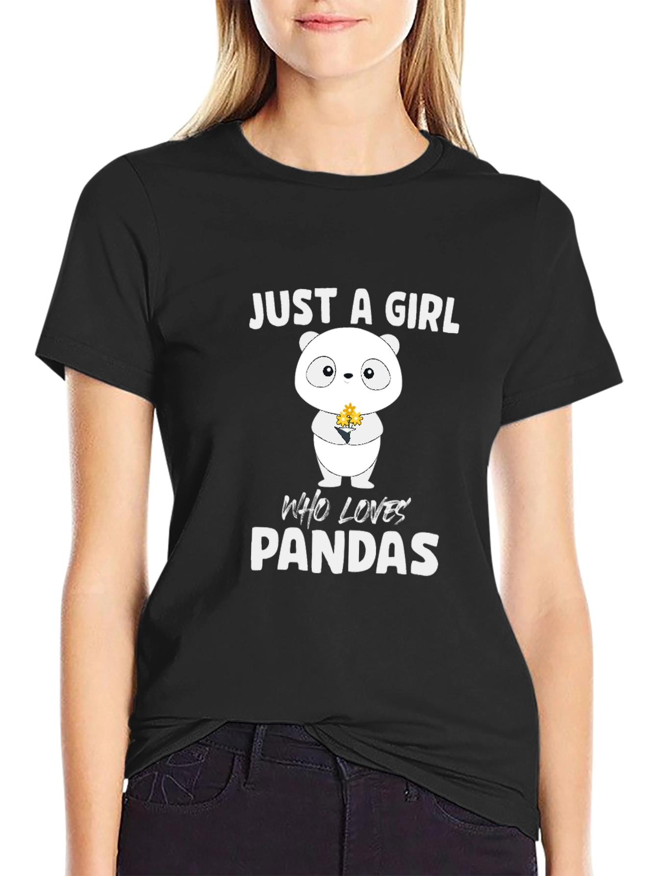 Black Just a Girl Who Loves Pandas T-Shirt view 2