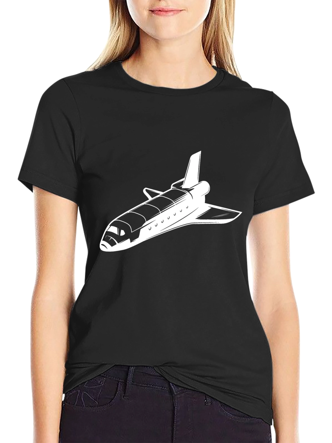 Black Space Shuttle Graphic Tee - Retro Rocket Shirt view 2