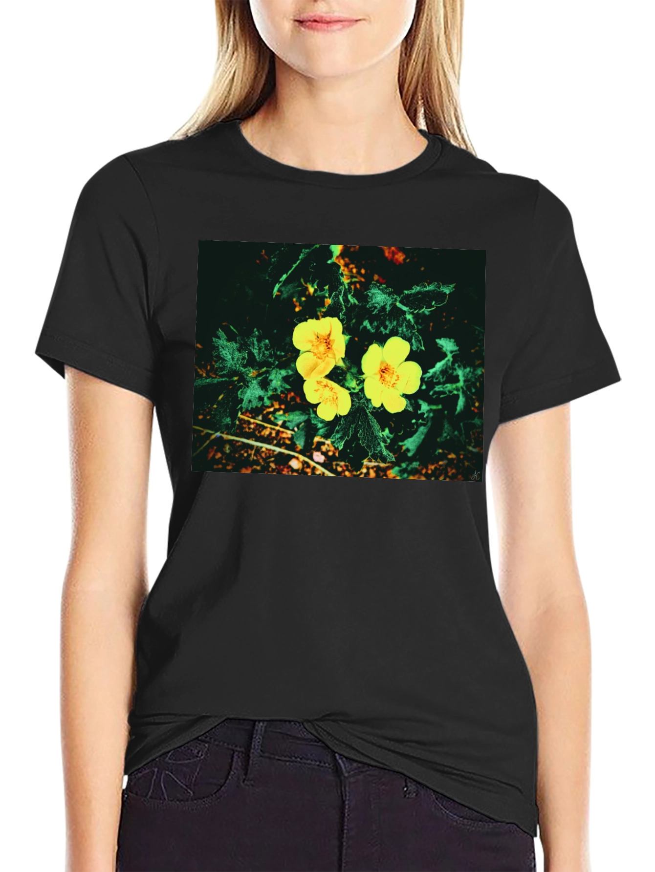 Black Floral Print T-Shirt view 2