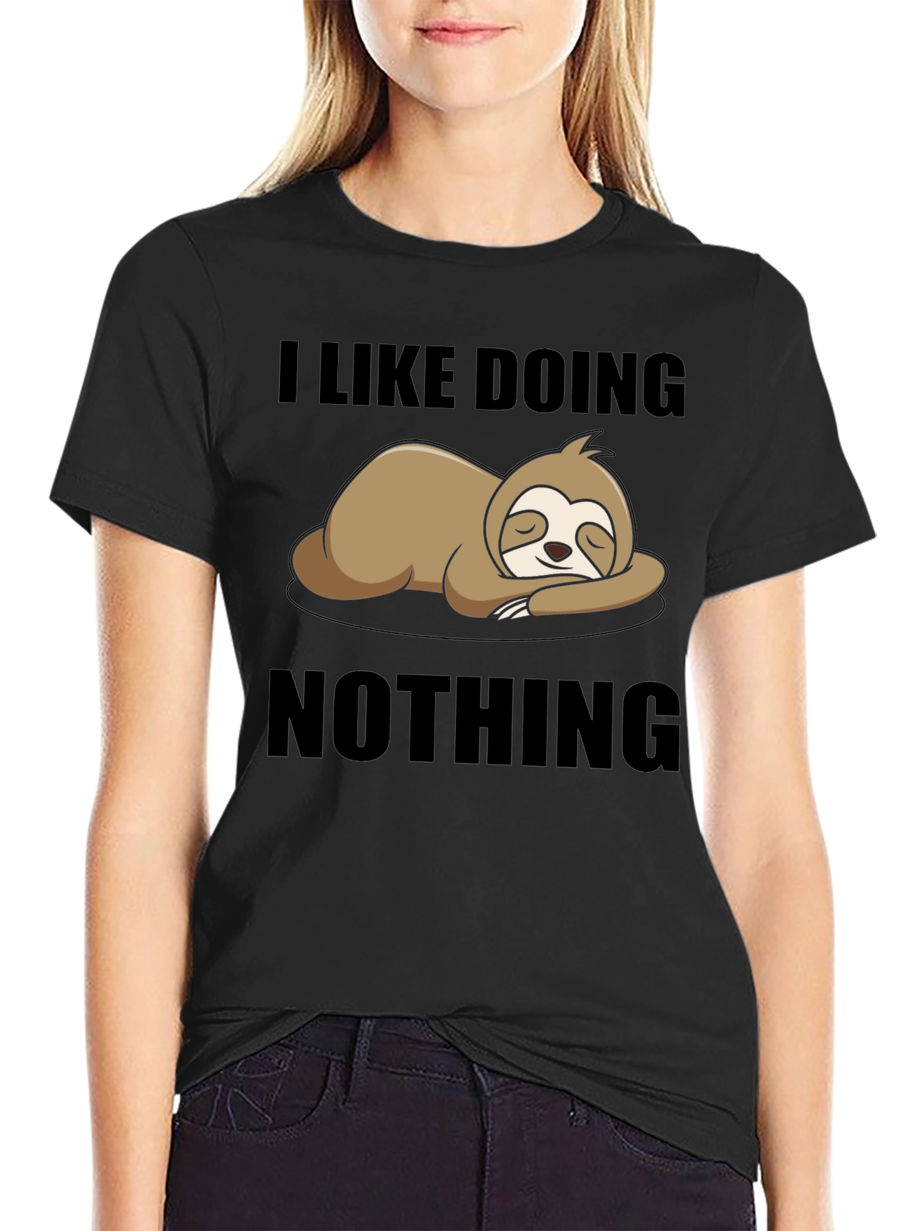 Black Lazy Sloth Tee: I Like Doing Nothing T-Shirt view 2