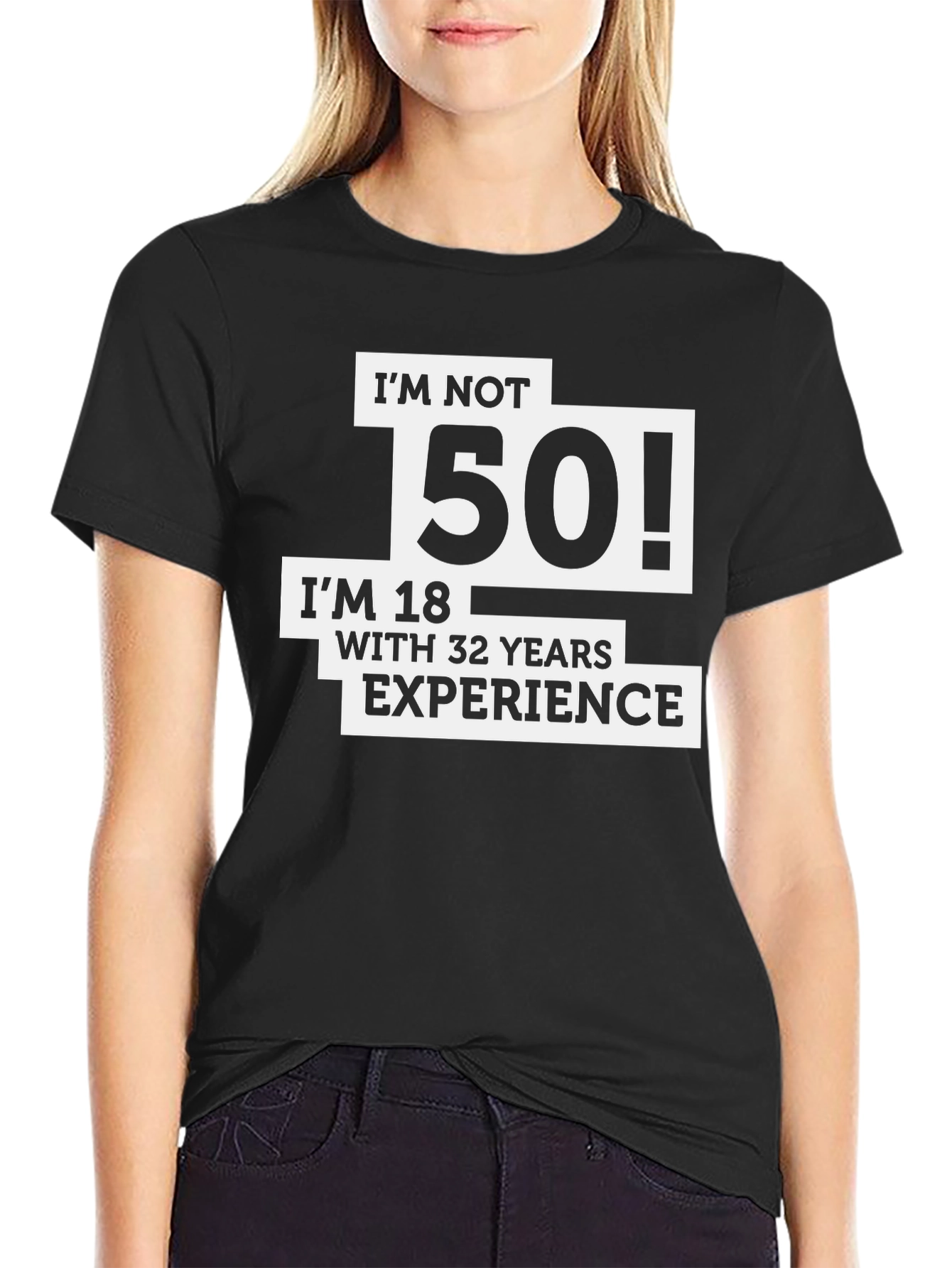 Black Funny 50th Birthday T-Shirt: 18 with 32 Years Experience view 2